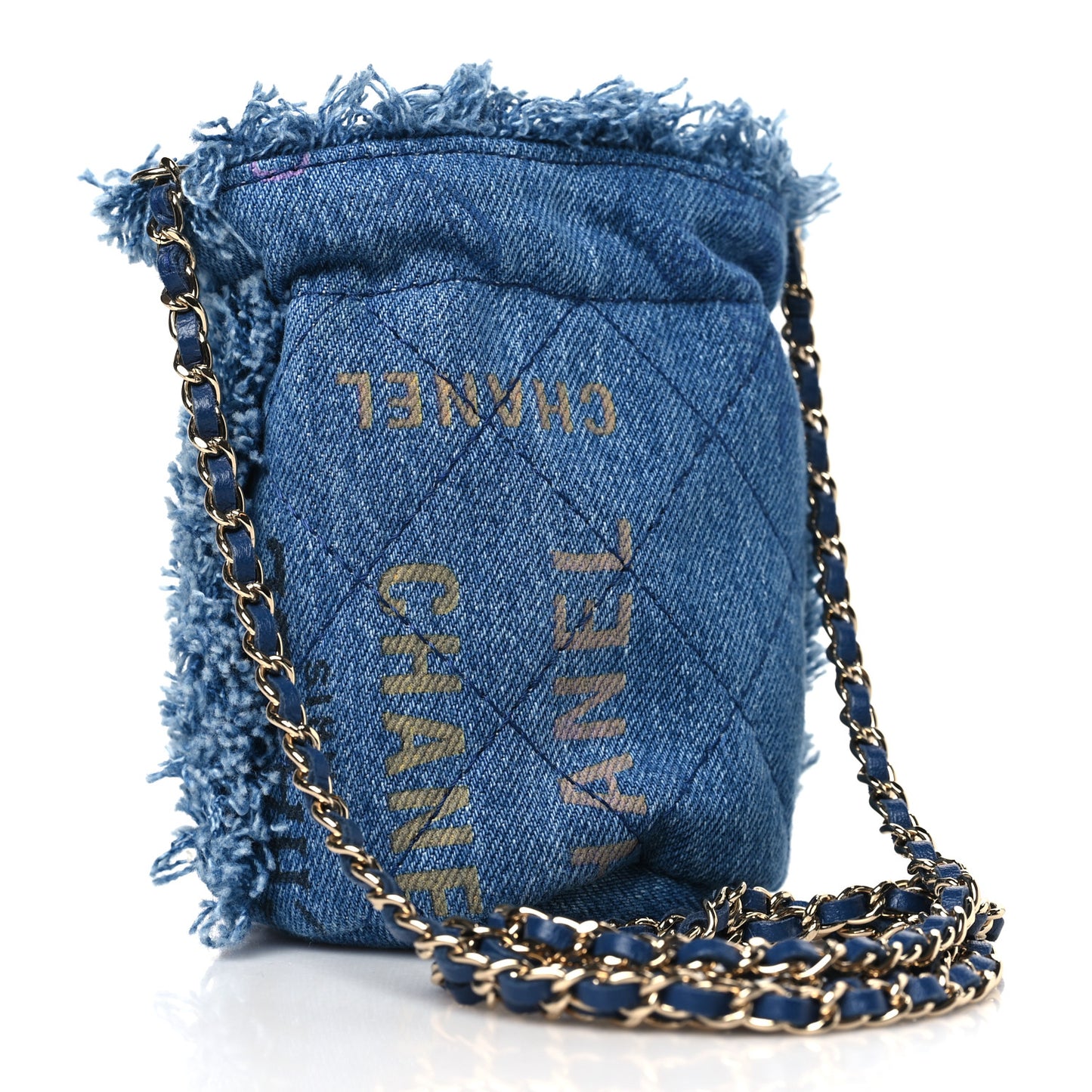 Denim Quilted Mood Mini Bucket With Chain Blue Multicolor