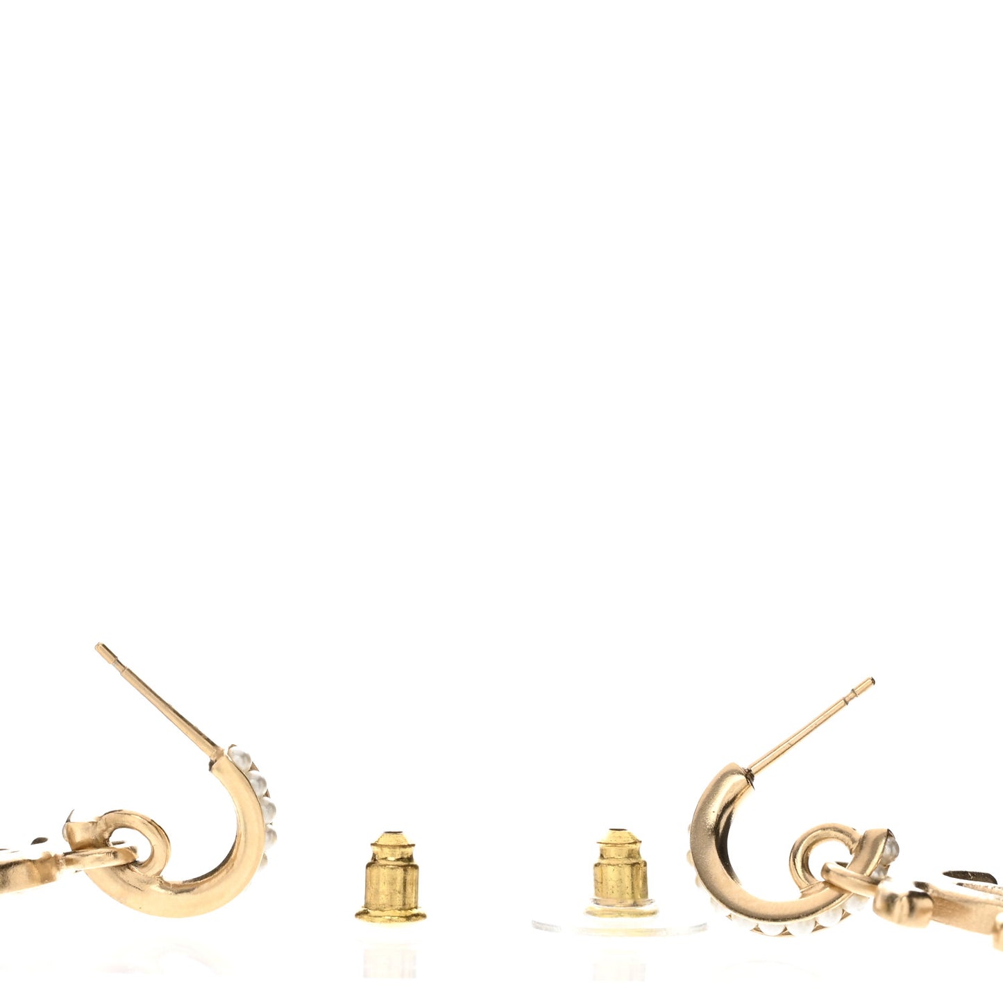 Pearl CC Hoop Drop Earring Gold