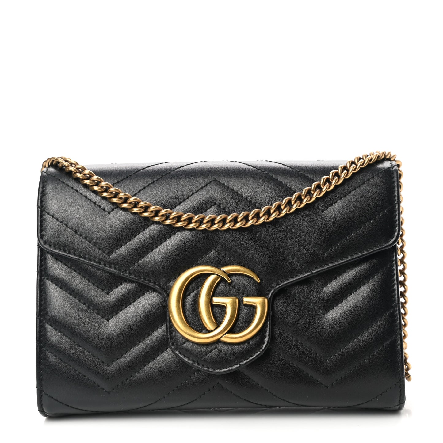 Calfskin Matelasse GG Marmont Chain Wallet Black