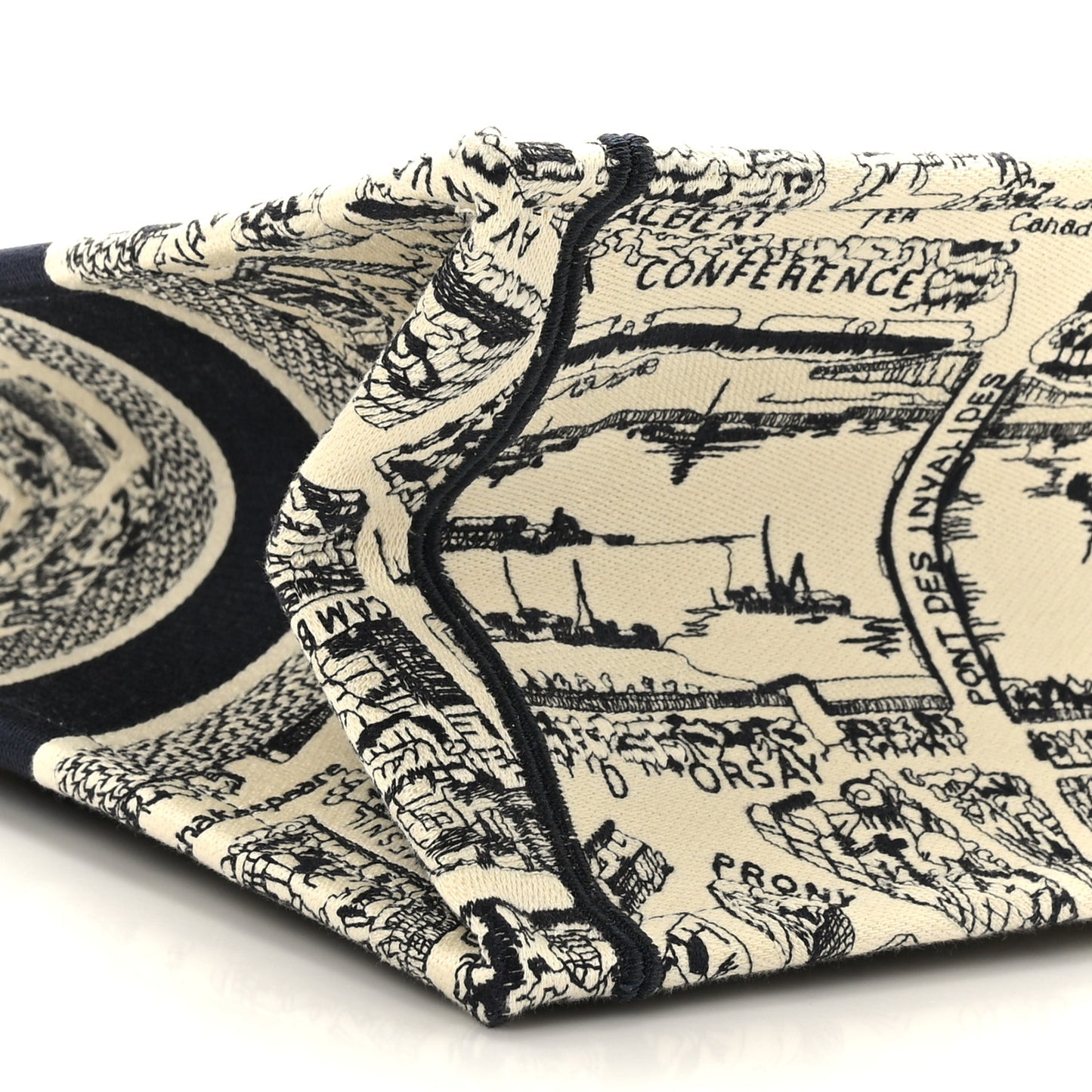 Canvas Embroidered Medium Plan De Paris Book Tote Beige Black