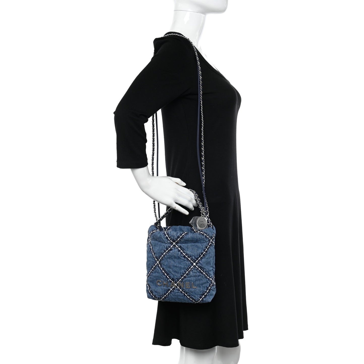 Denim Stitched Quilted Mini Chanel 22 Blue