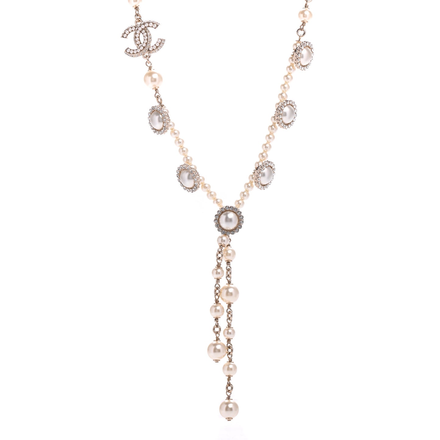 Pearl Crystal CC Short Logo Necklace Gold