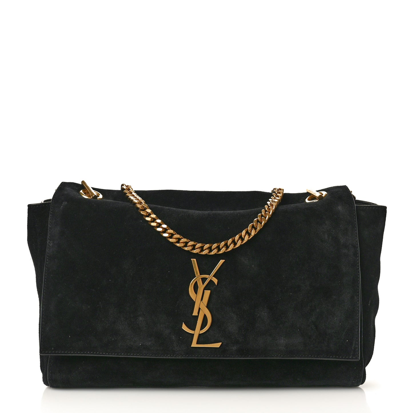 Smooth Calfskin Suede Medium Reversible Monogram Kate Satchel Black