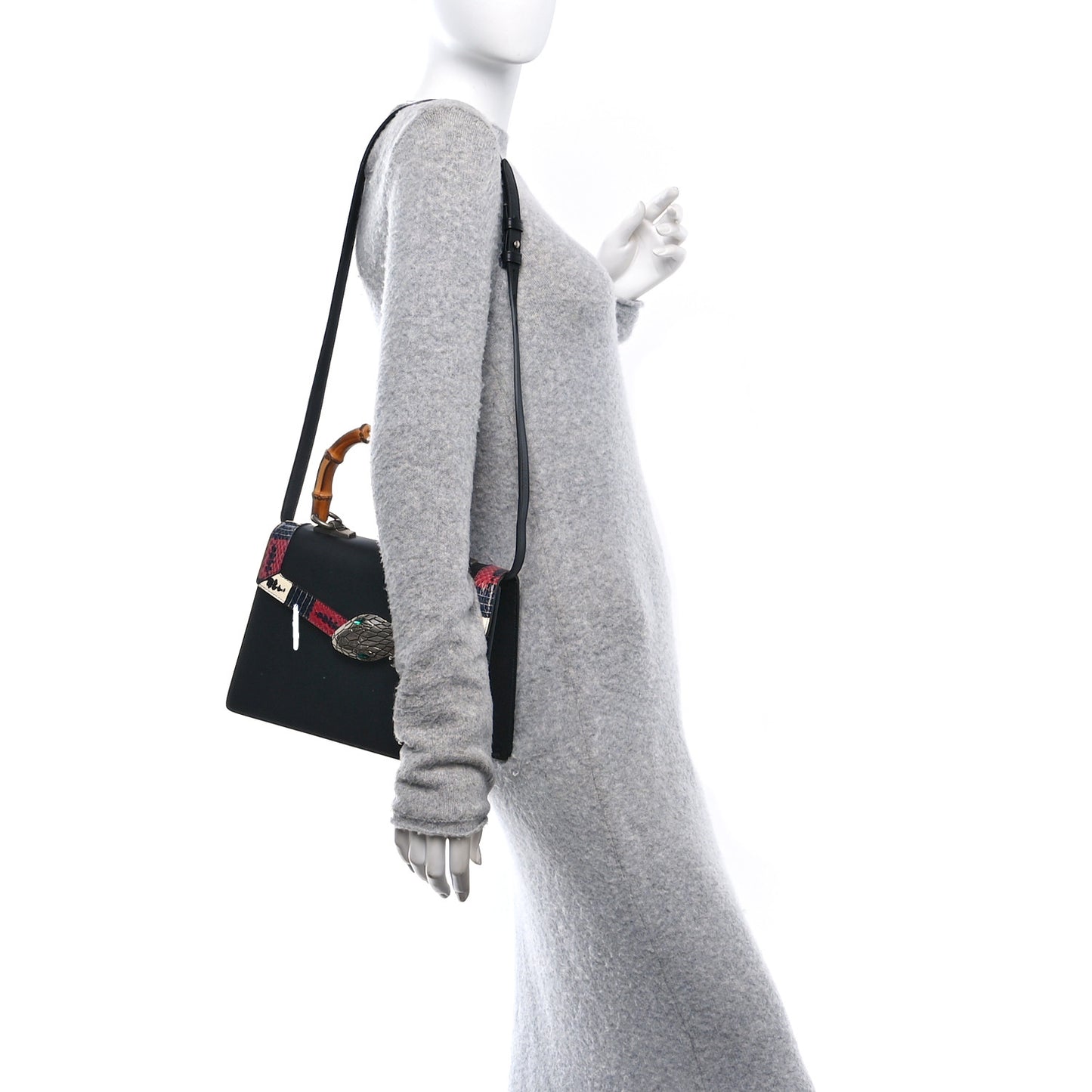 Calfskin Snakeskin Small Lilith Top Handle Bag Black