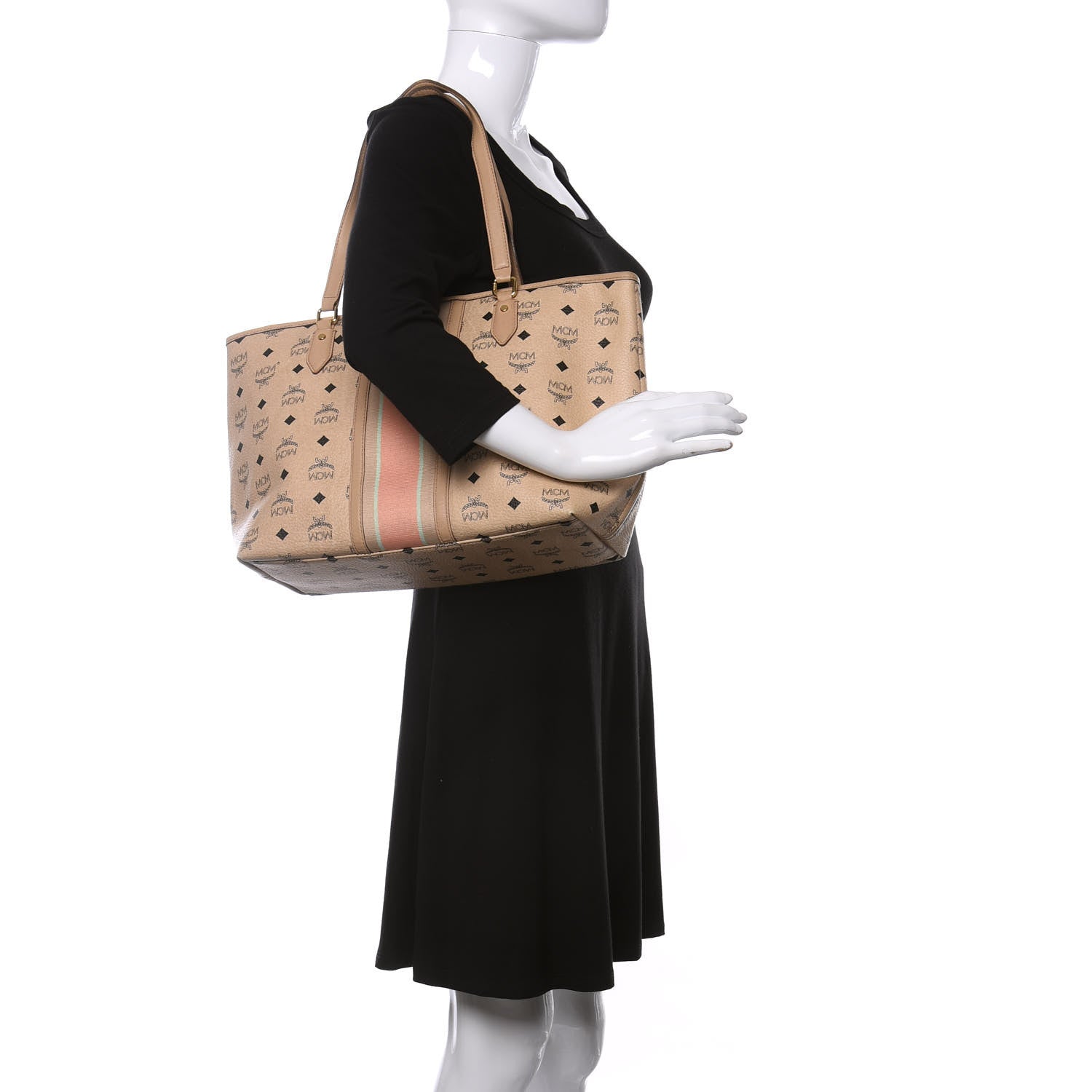 MCM Visetos Striped Tote Beige 2 of 10