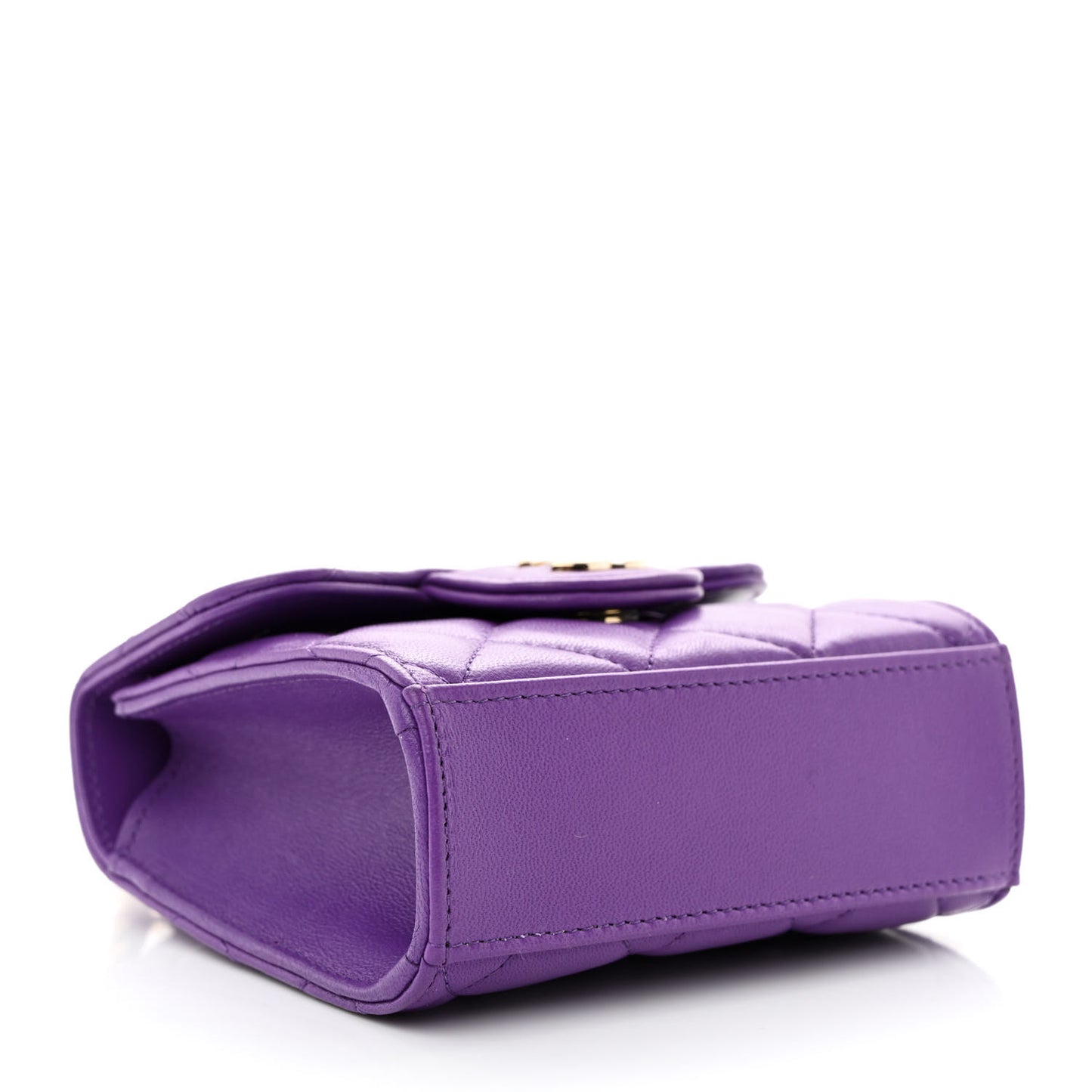 Lambskin Quilted Top Handle Clutch With Chain Purple
