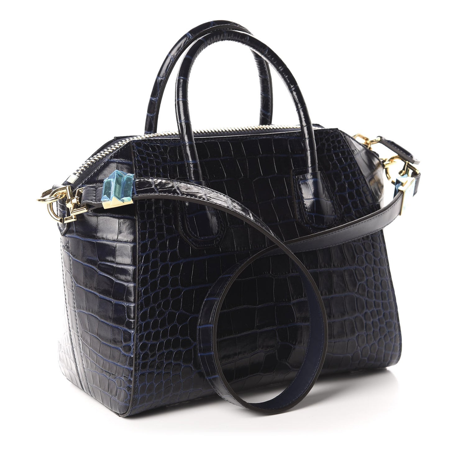 Calfskin Crocodile Embossed Small Antigona Deep Blue