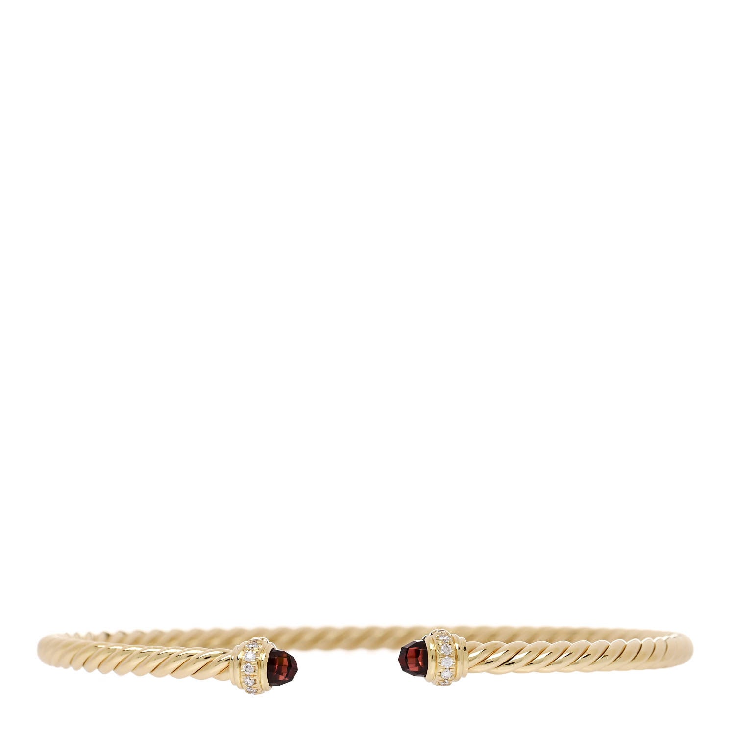 David Yurman 18K Yellow Gold Diamond Rhodolite Garnet 3mm Cablespira Bracelet 1 of 3