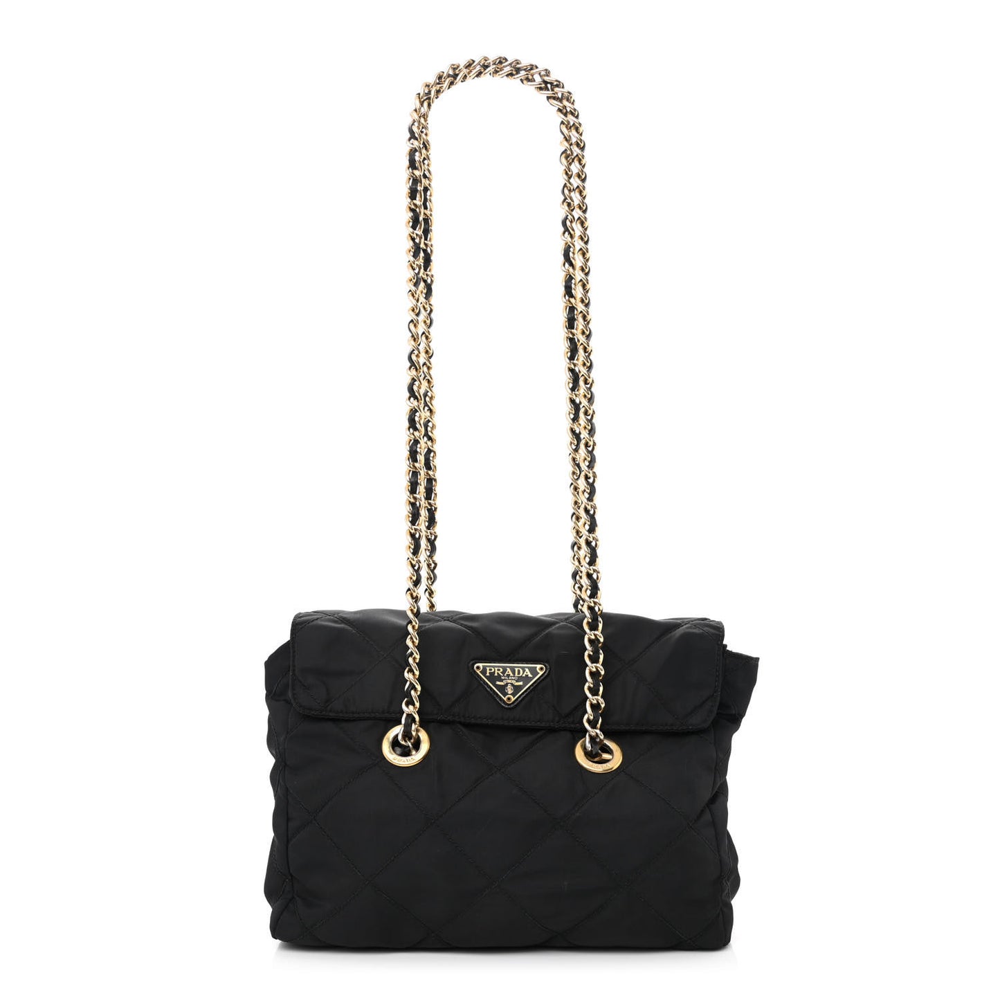Nylon Tessuto Impuntu Quilted Flap Shoulder Bag Black