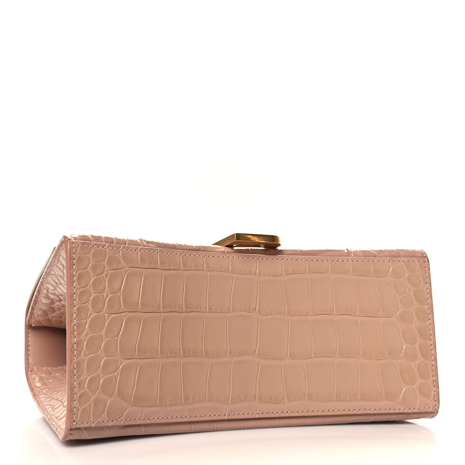 Balenciaga Shiny Calfskin Crocodile Embossed Small Hourglass Top Handle Bag Nude Beige 4 of 10