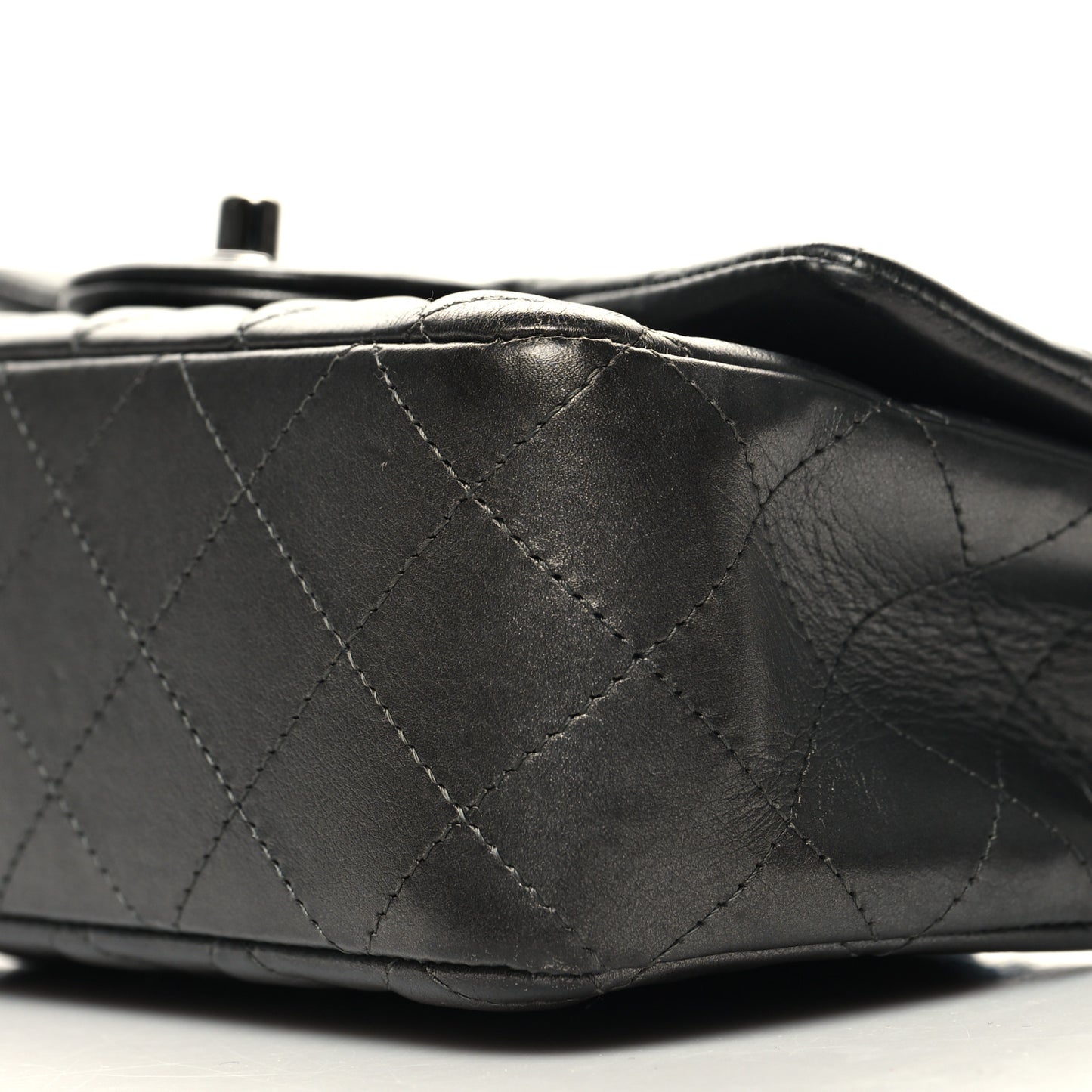 Iridescent Calfskin Quilted Mini Rectangular Flap Charcoal Grey