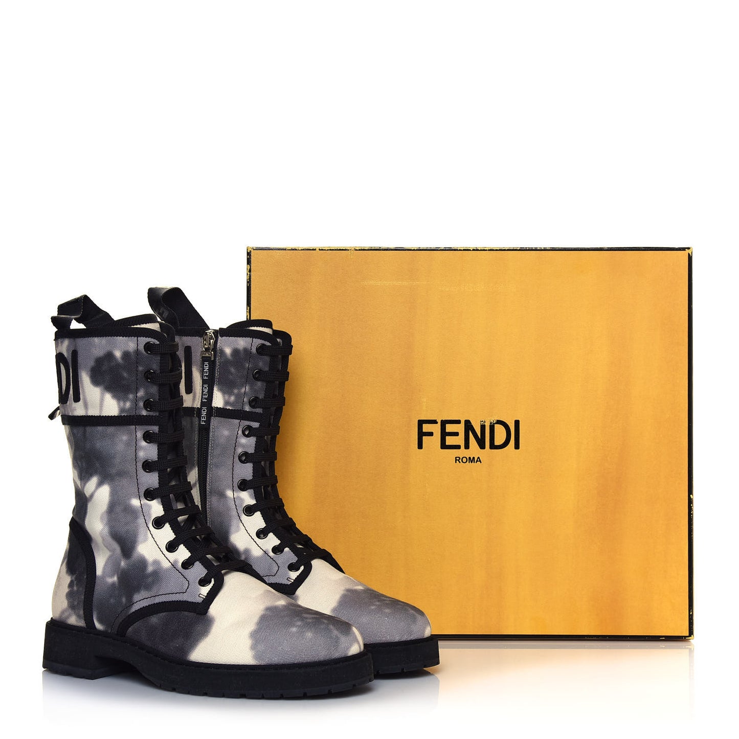 Canvas Floral Print Logo Bi-Color Womens Biker Boots 39 White Black