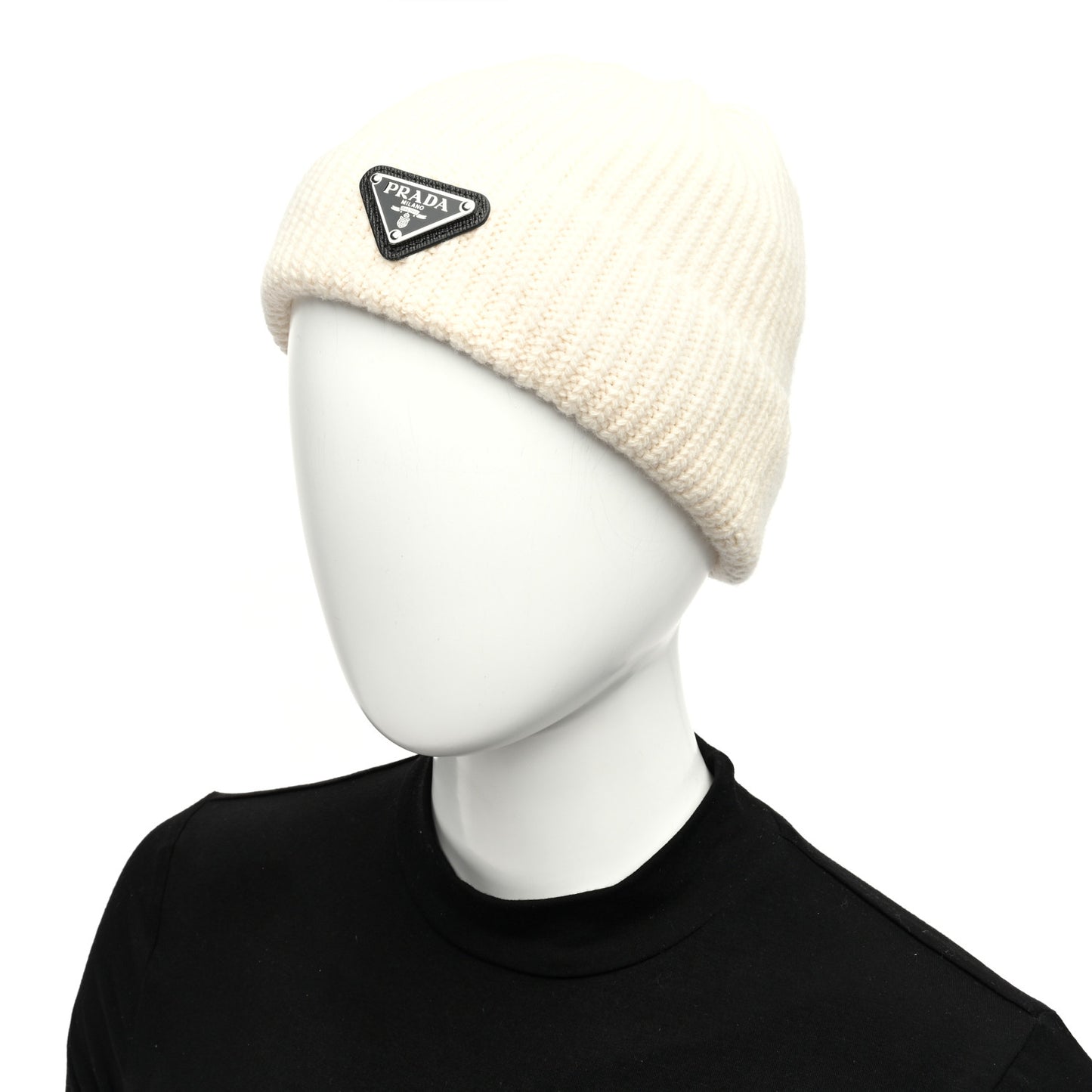 Wool Cashmere Beanie Hat L White