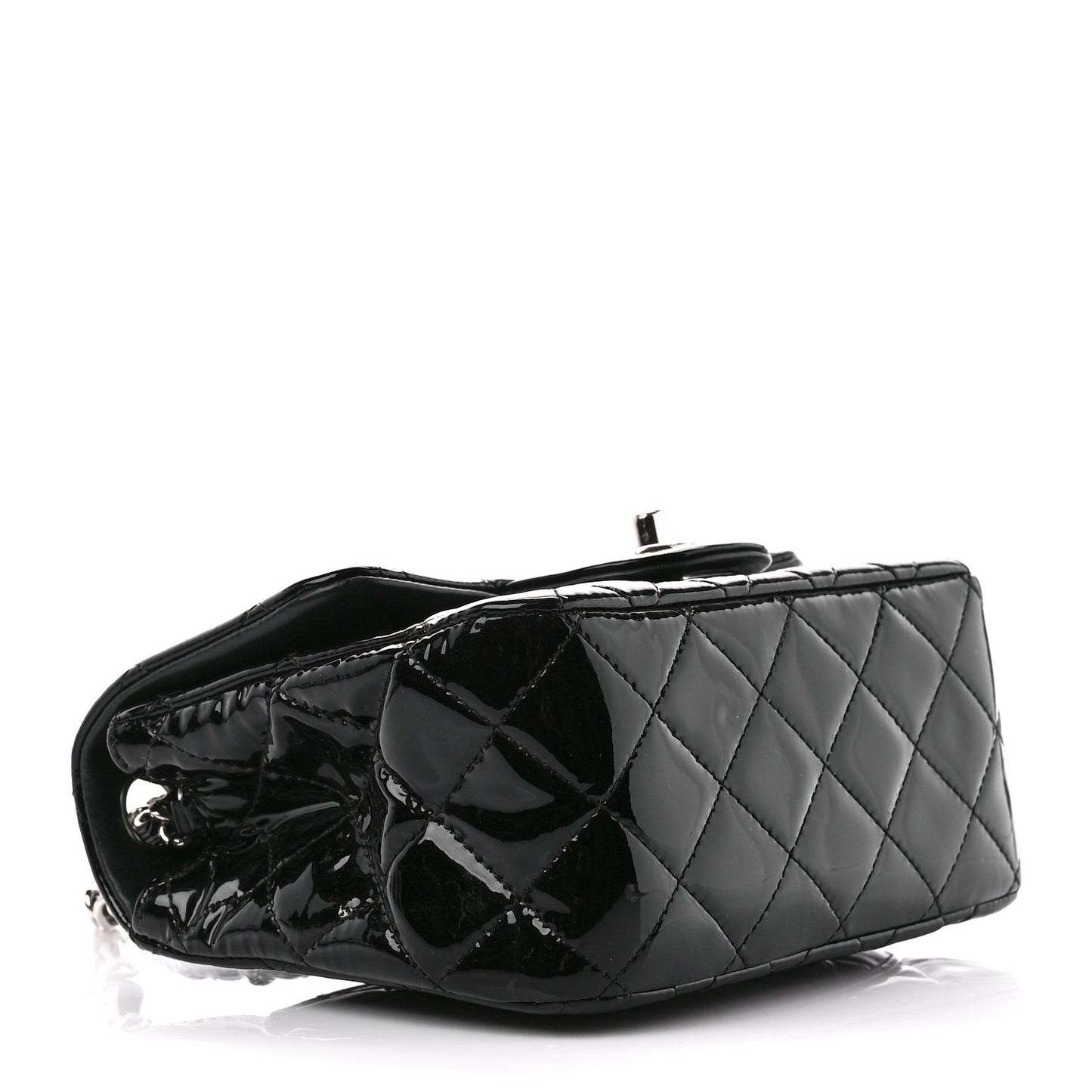 Patent Calfskin Quilted Mini Square Flap Black