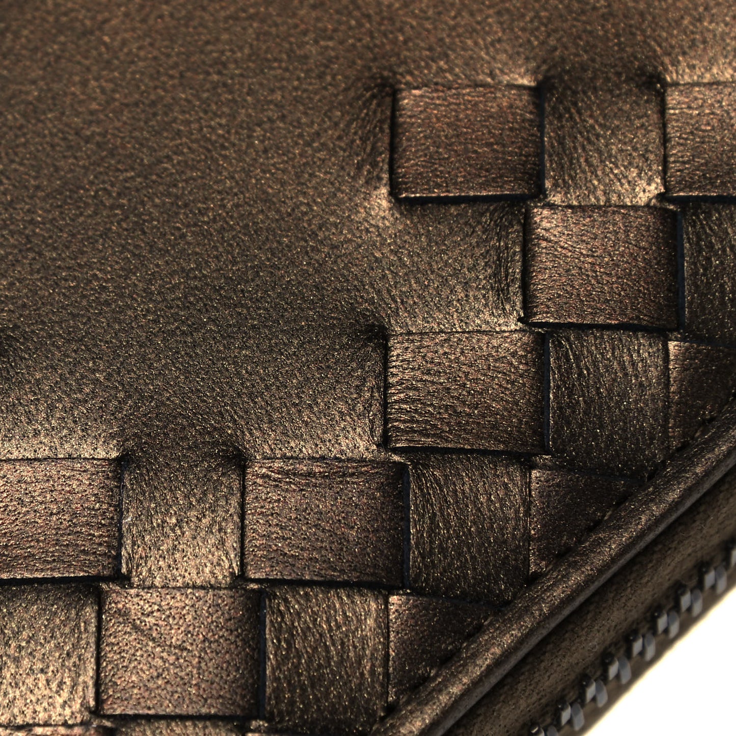 Metallic Nappa Intrecciato Zip Around Wallet Dark Copper