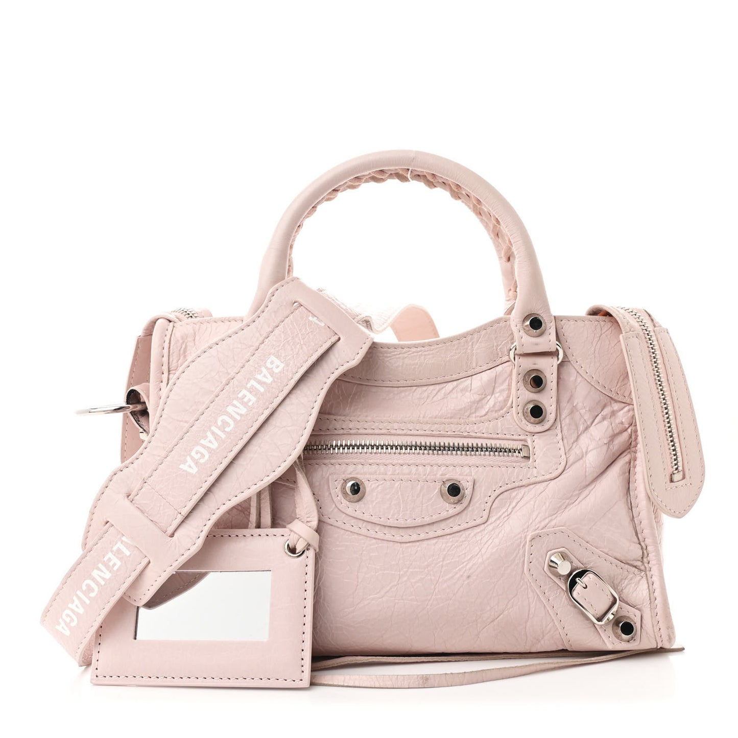 Agneau Classic Silver Hardware Mini City Logo Strap Light Rose White