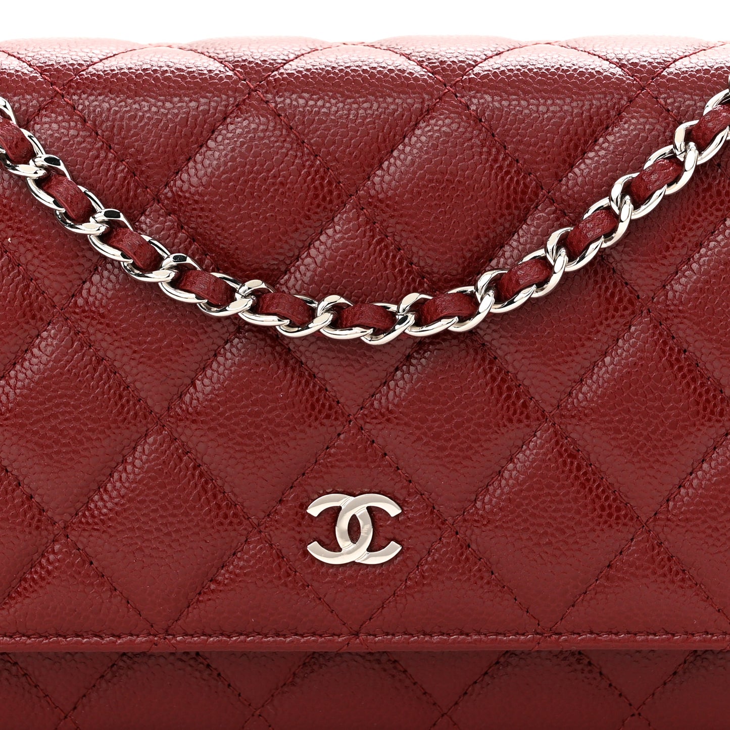 Caviar Quilted Wallet on Chain WOC Burgundy