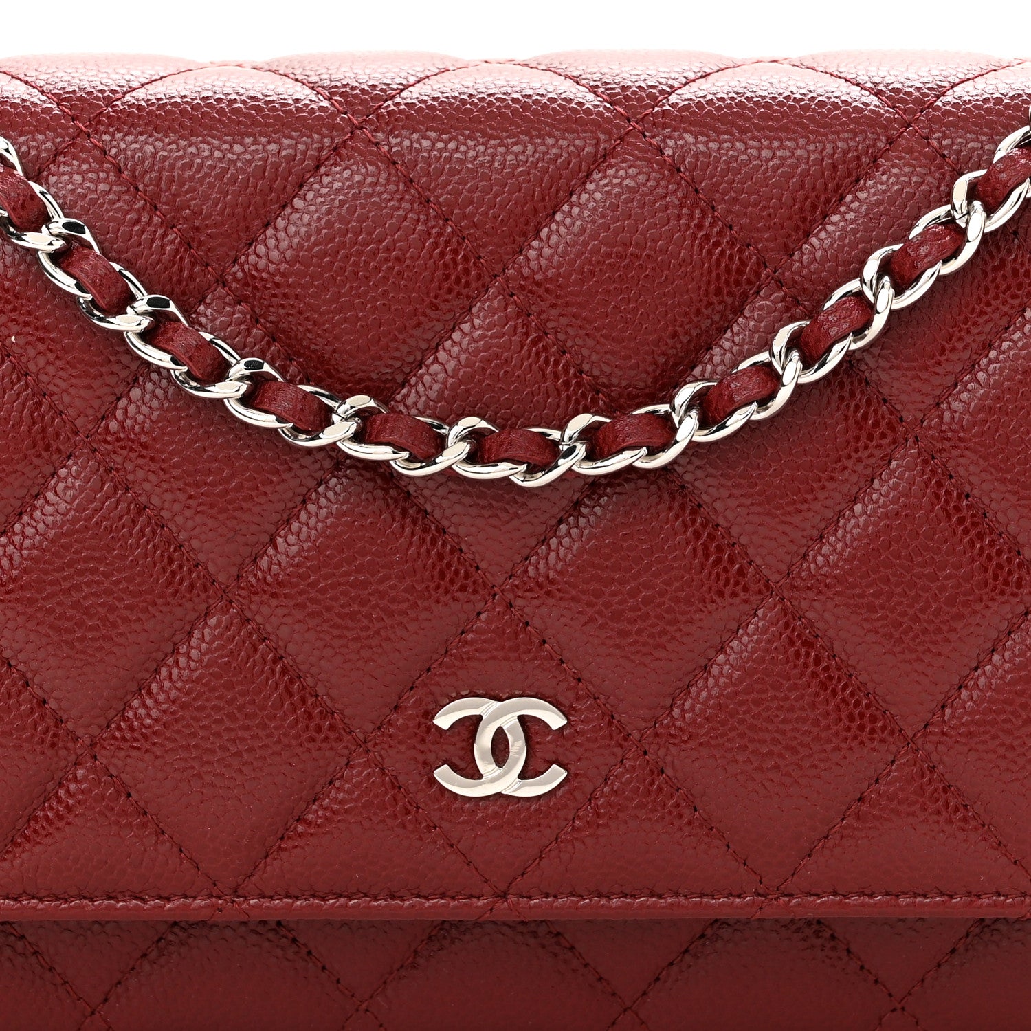 Chanel Caviar Quilted Wallet on Chain WOC Burgundy 9 of 13