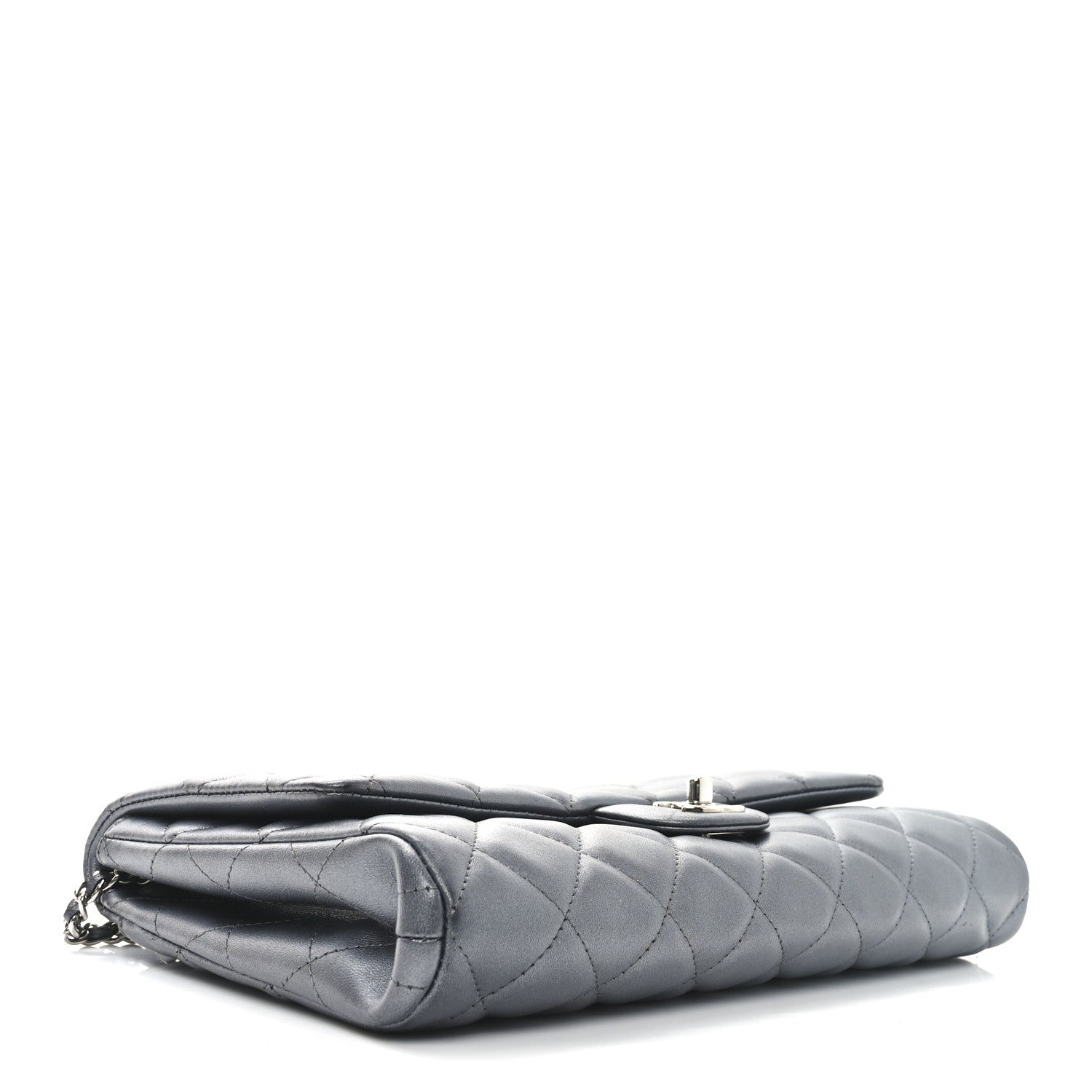 Chanel Metallic Lambskin Quilted Clutch With Chain Flap   Dark Grey 4 of 11