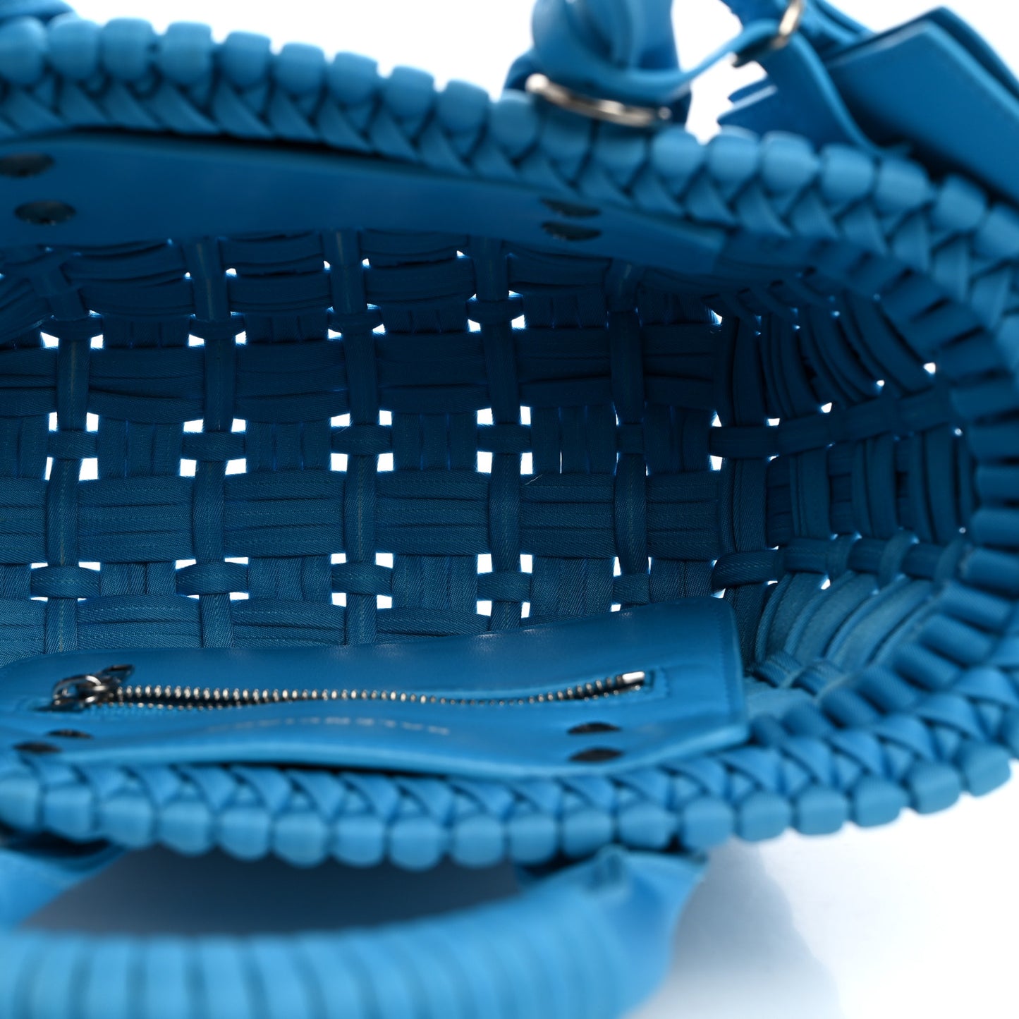 Recycled Nylon Faux Calfskin XXS Bistro Basket Cyan White