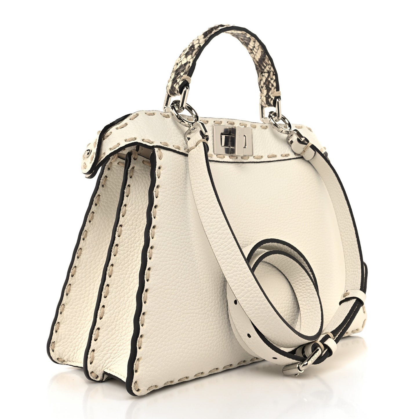 Vitello Granato Camoscio Elaphe Python Print Macro Stitchings Small Peekaboo I SEE U Iconic Satchel White Roccia