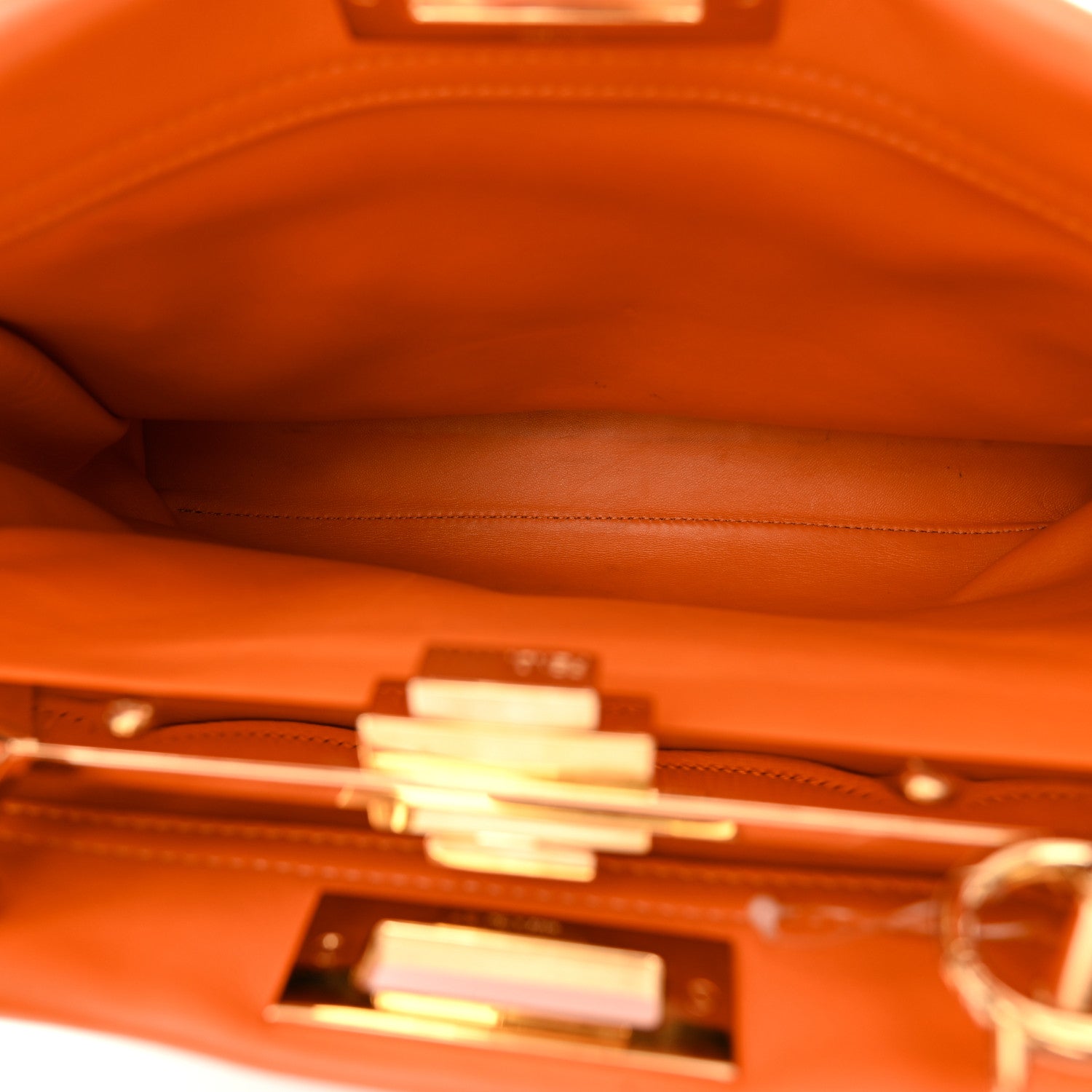 Fendi Vitello Seta Shiny Nappa Medium 3 Pocket Peekaboo Iconic Satchel Papaya 5 of 14