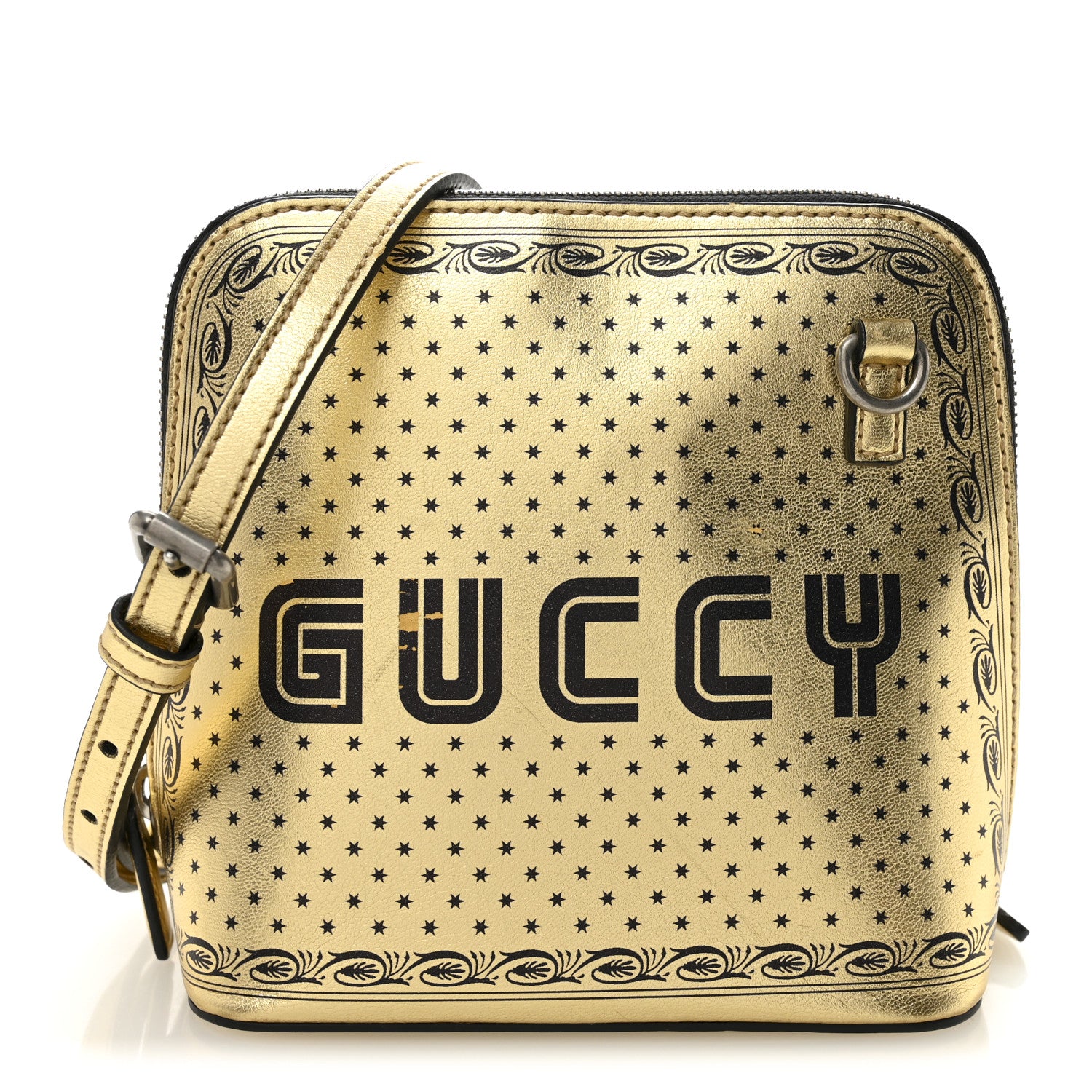 Gucci X SEGA Calfskin GUCCY Stars Mini Dome Shoulder Bag Gold