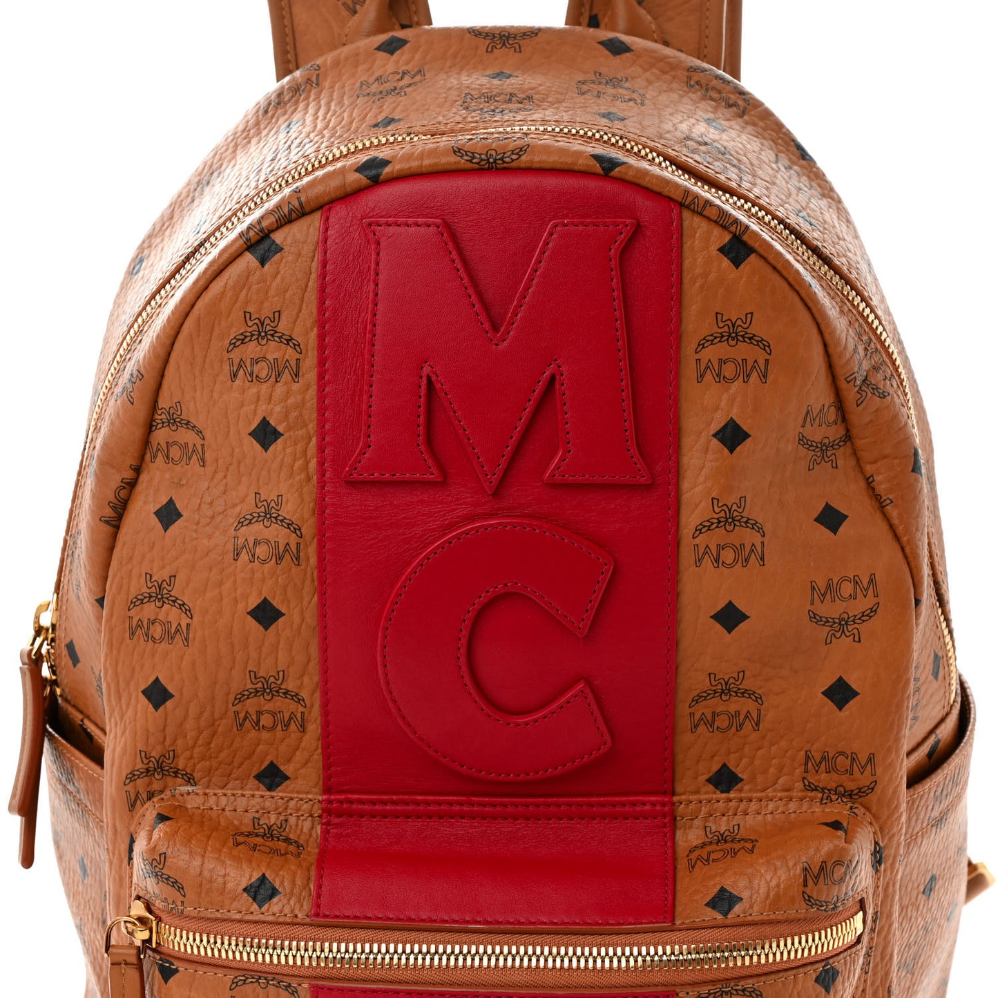 Visetos Medium Stark Logo Stripe Backpack Cognac Red