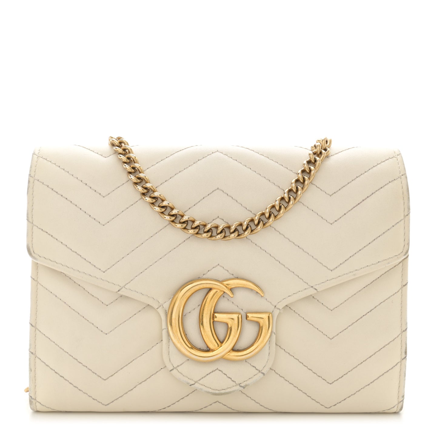 Calfskin Matelasse GG Marmont Chain Wallet Mystic White