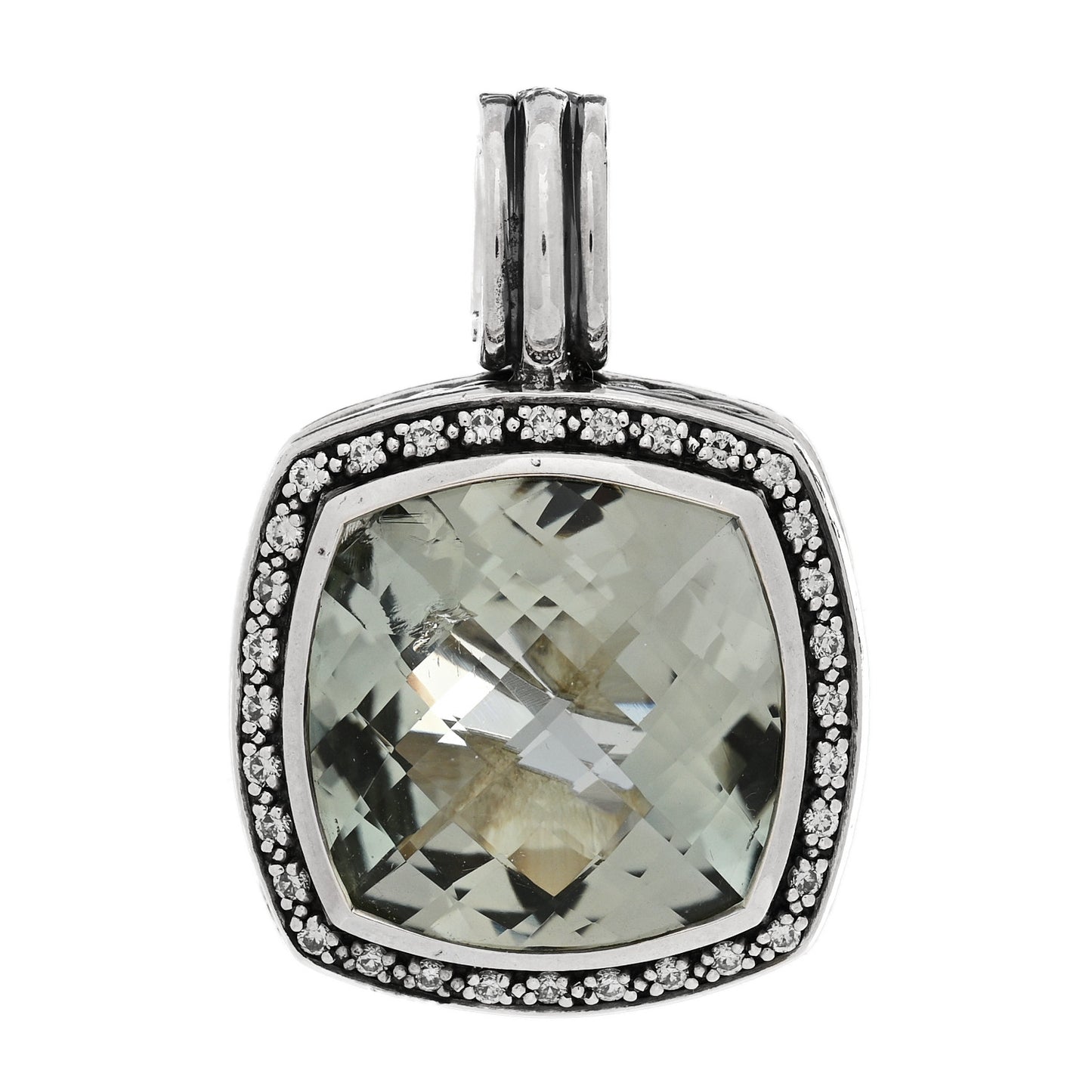 Sterling Silver Diamond Prasiolite 17mm Moonlight Ice Enhancer Pendant