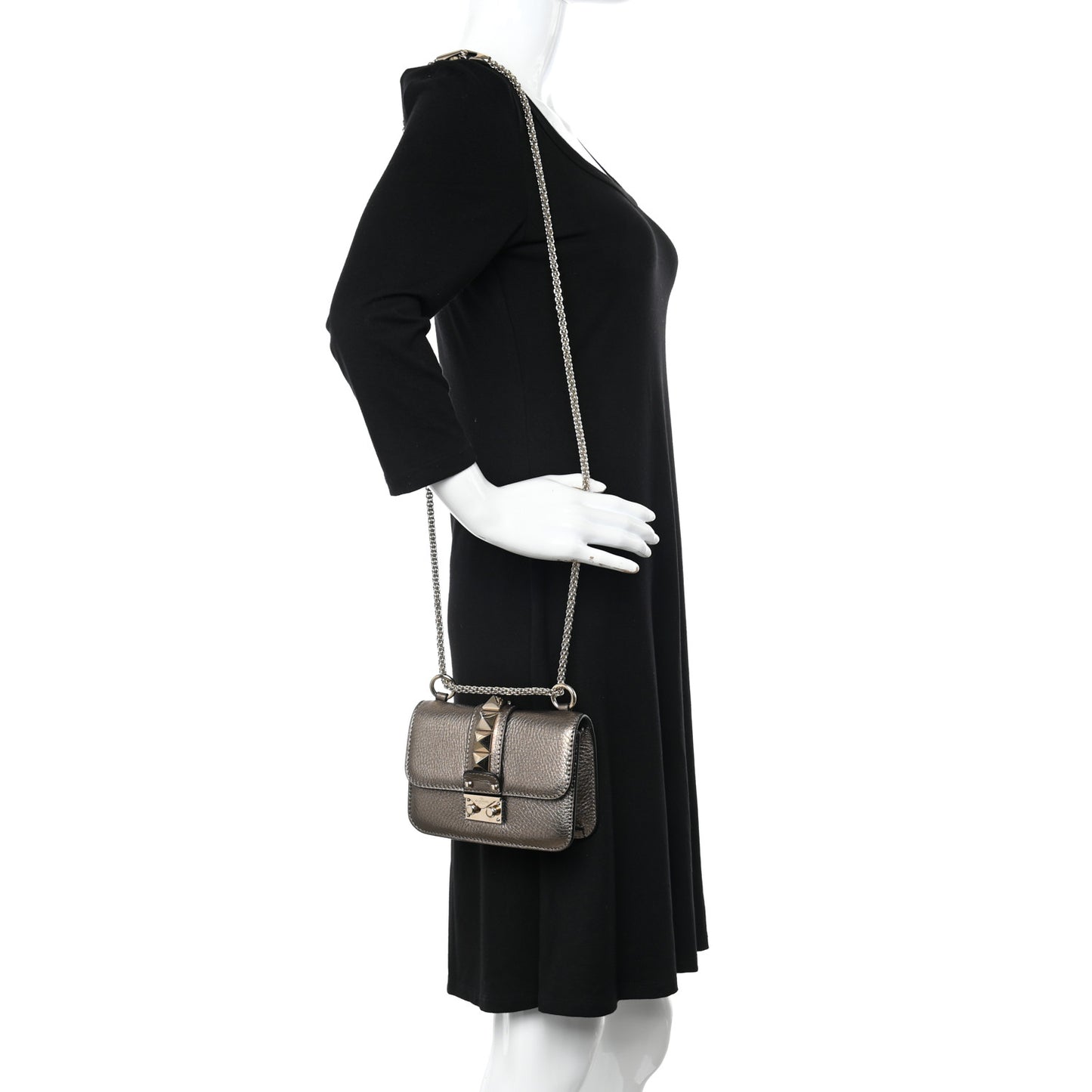 Metallic Pebbled Calfskin Mini Glam Lock Rockstud Flap Skin