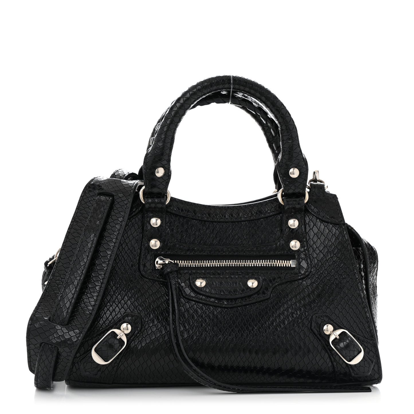 Grained Calfskin Snake Effect Silver Hardware Neo Classic Mini City Black