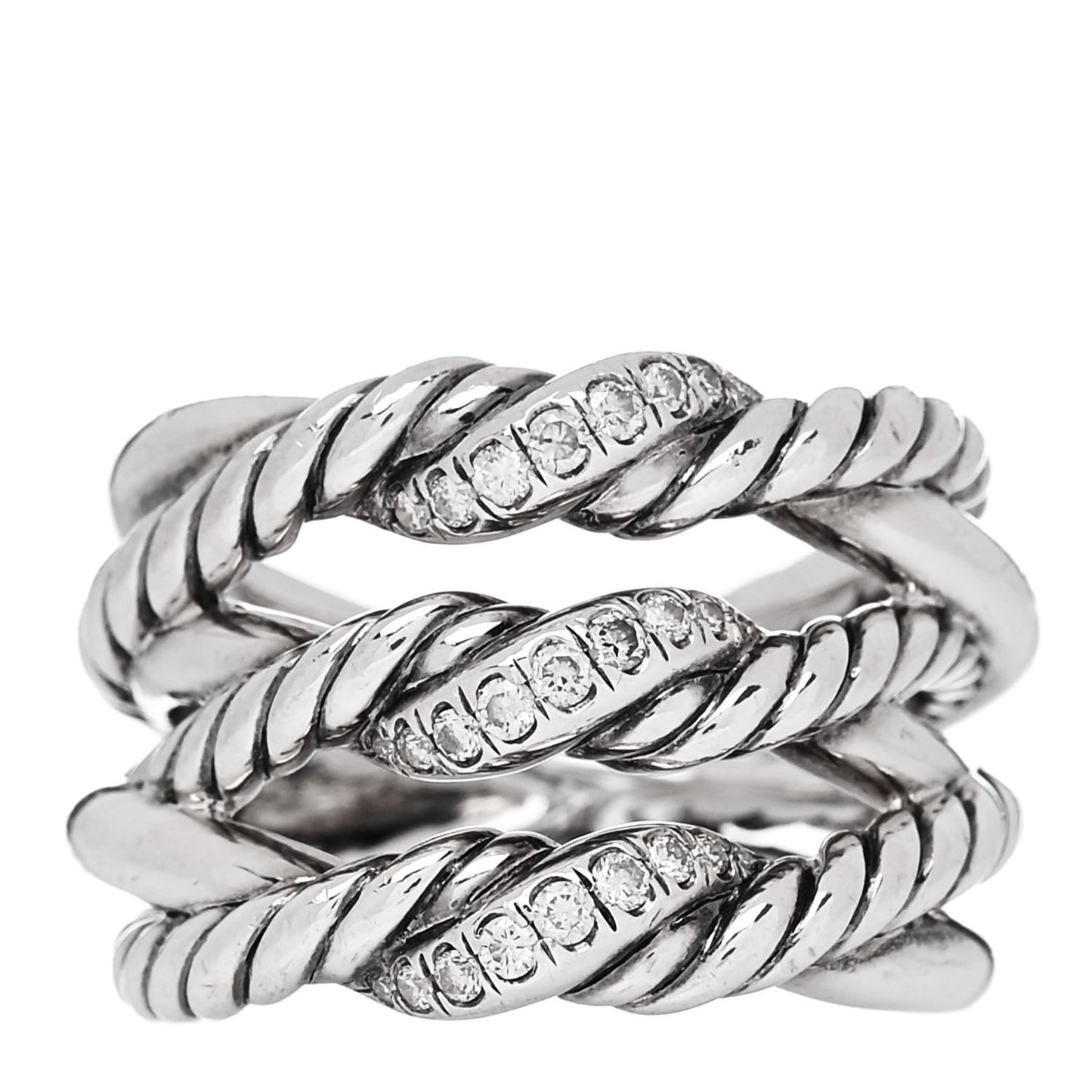 Sterling Silver Diamond Continuance Three-Row Ring 53 6.5
