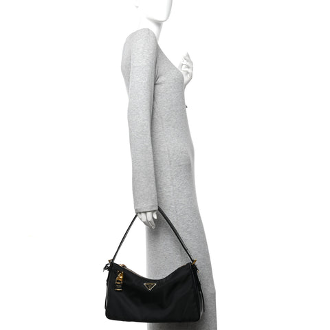 Re-Nylon Vitello Large Aimee Shoulder Bag Black