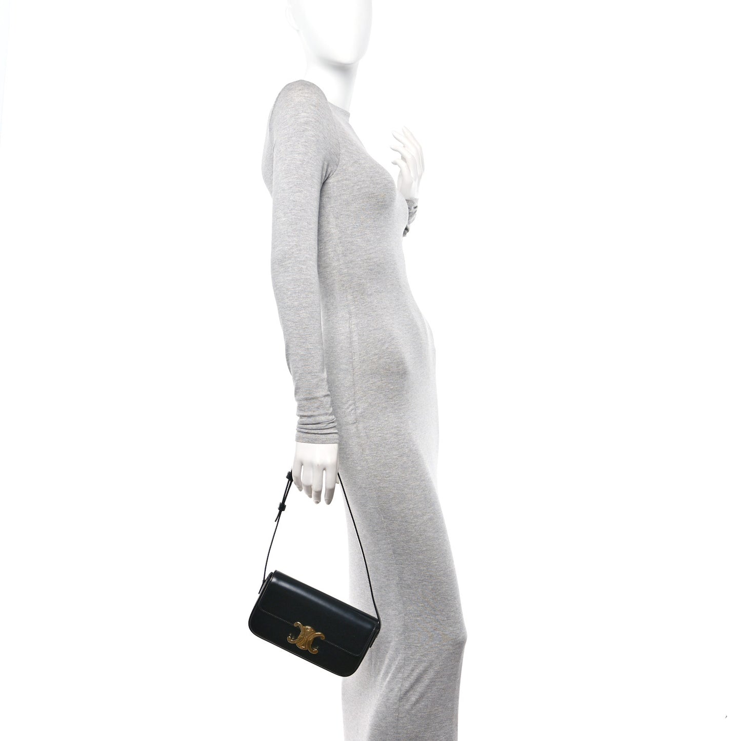 Shiny Calfskin Triomphe Shoulder Bag Black