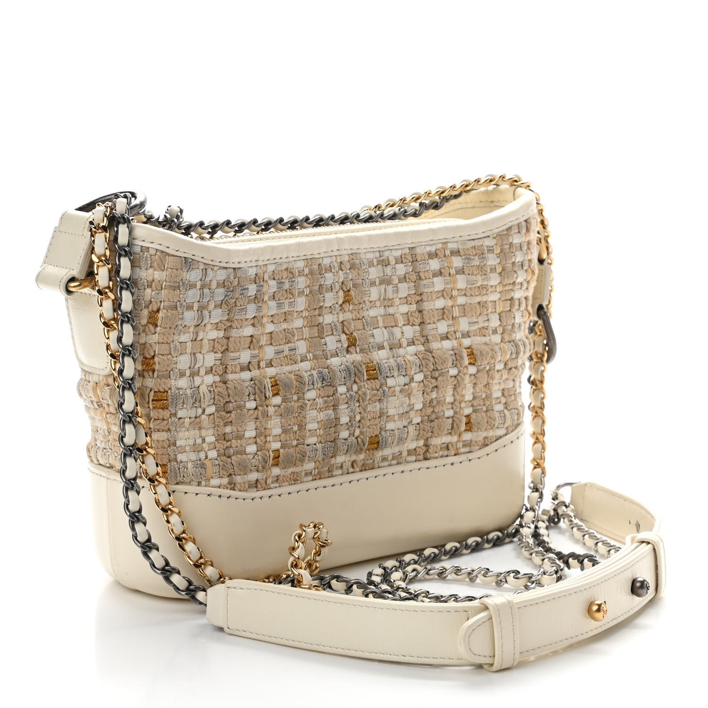 Woven Nylon Calfskin Quilted Small Gabrielle Hobo Beige Ivory