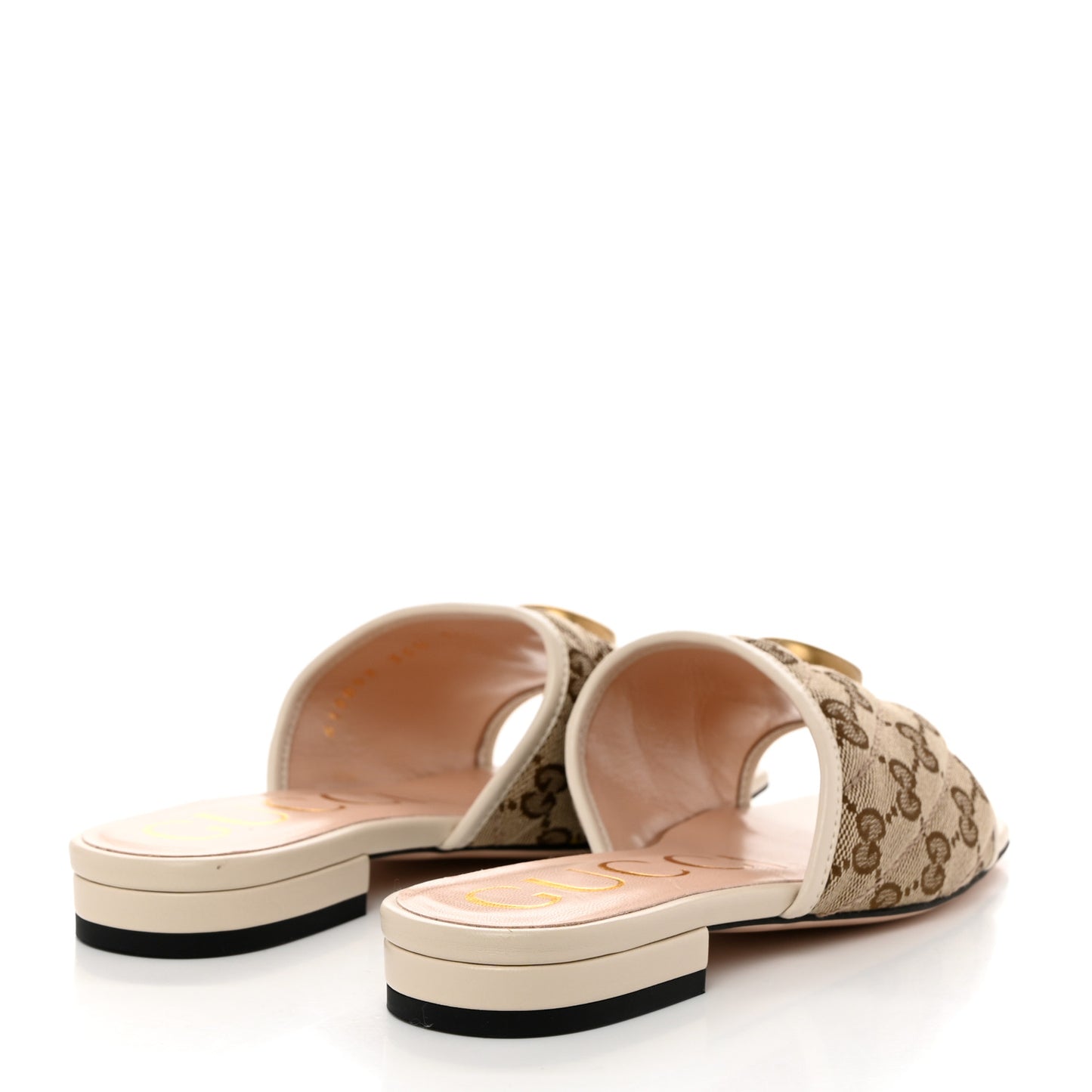 Monogram Matelasse Diagonal GG Marmont Flat Slide Sandals 35.5 Beige Ebony Mystic White