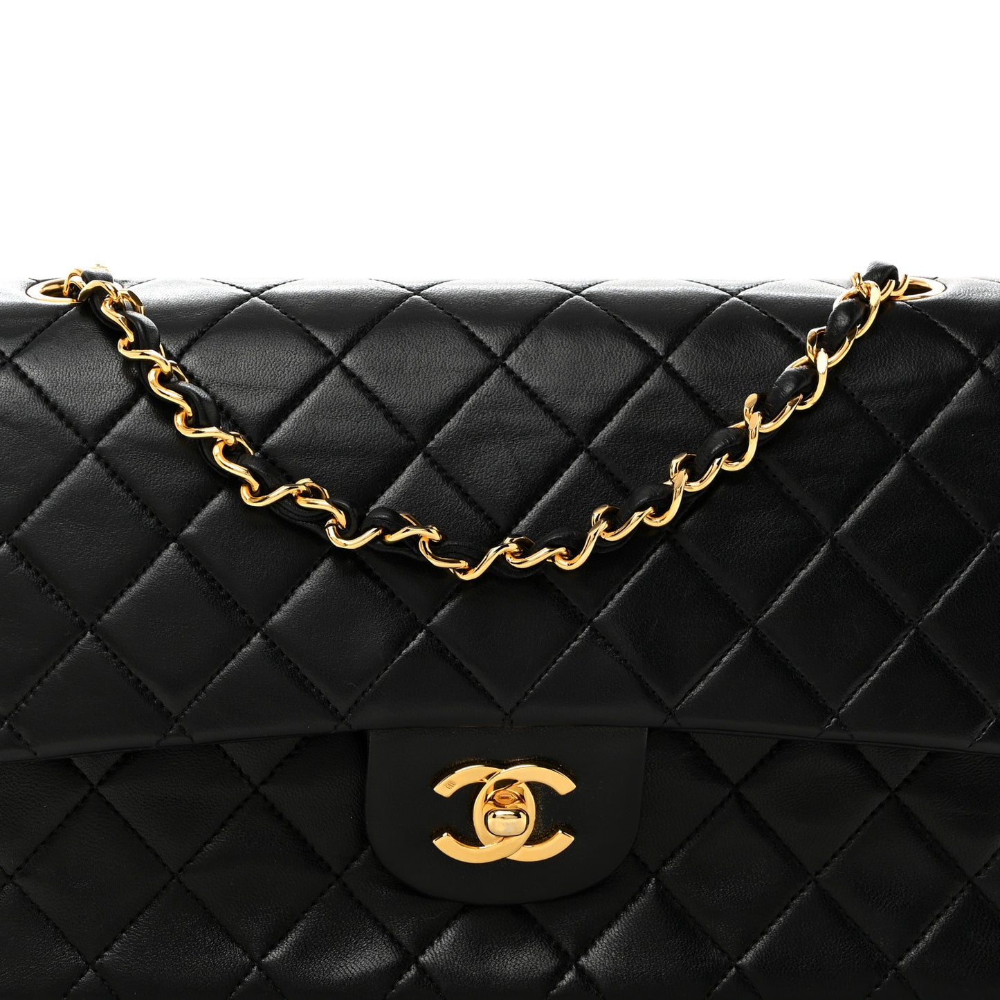 Lambskin Quilted Medium Double Flap Black