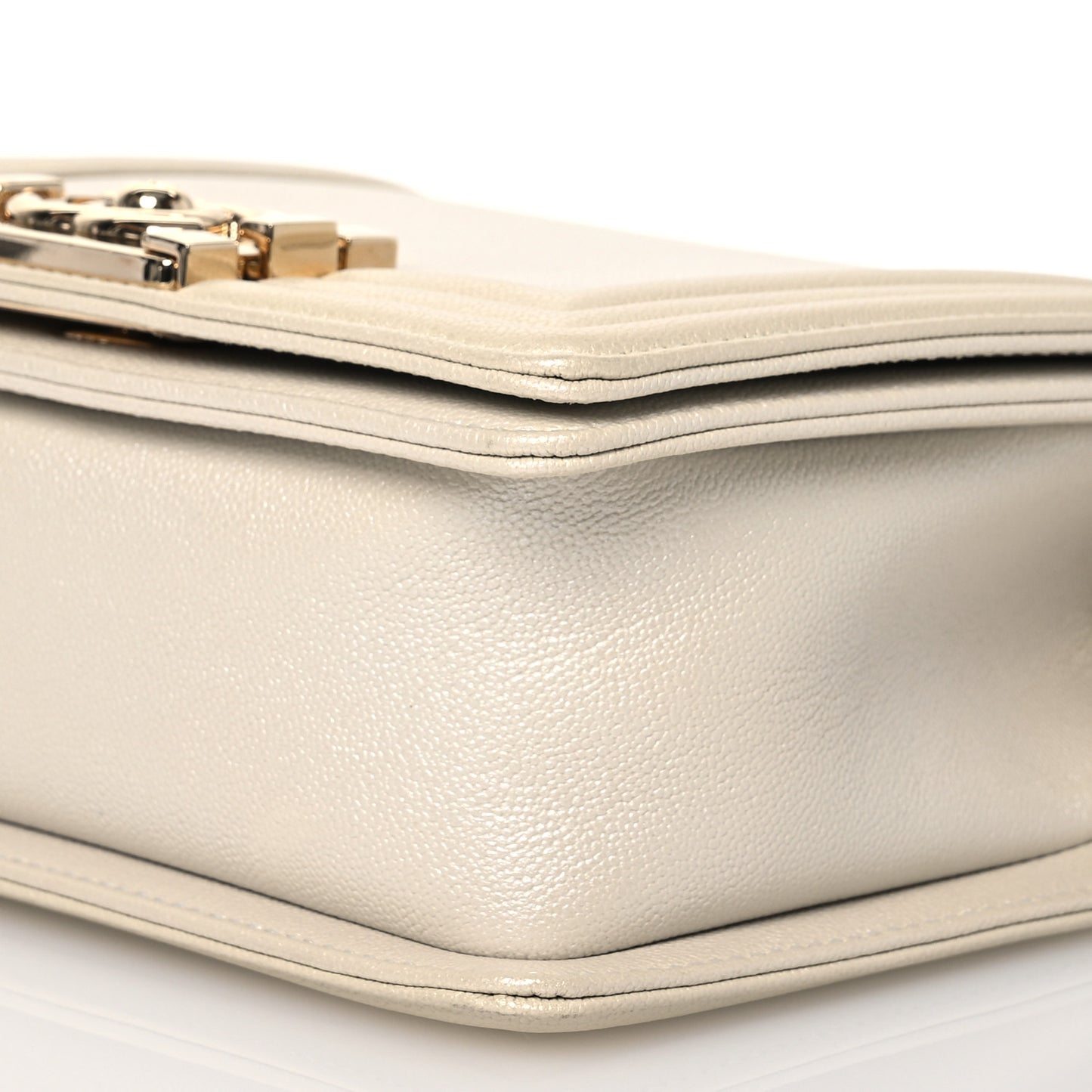 Iridescent Caviar Mini Boy Flap White
