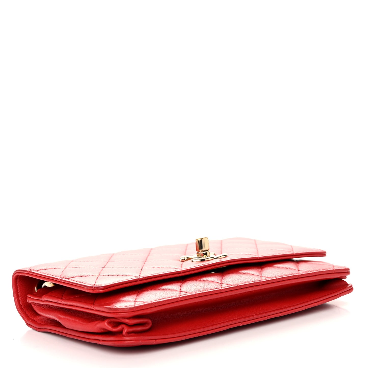 Lambskin Quilted Trendy CC Wallet On Chain WOC Red