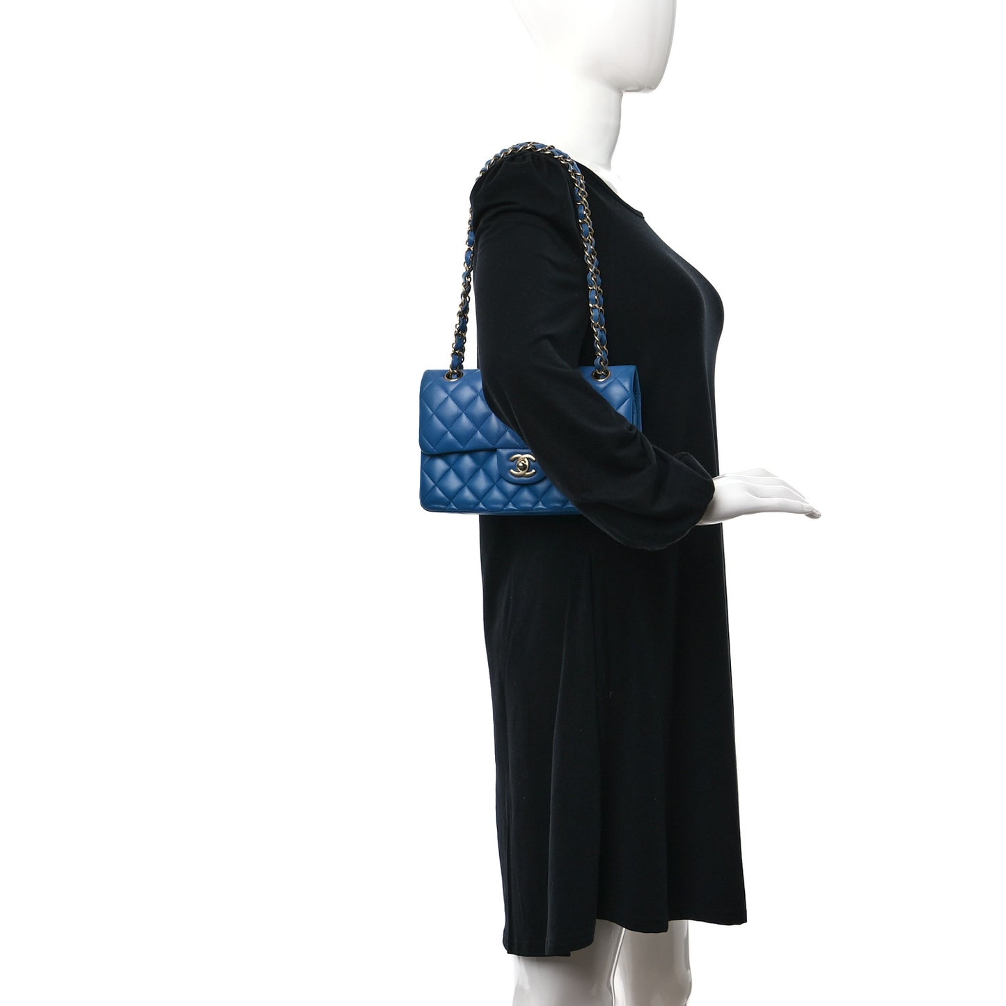 Lambskin Quilted Small Double Flap Blue