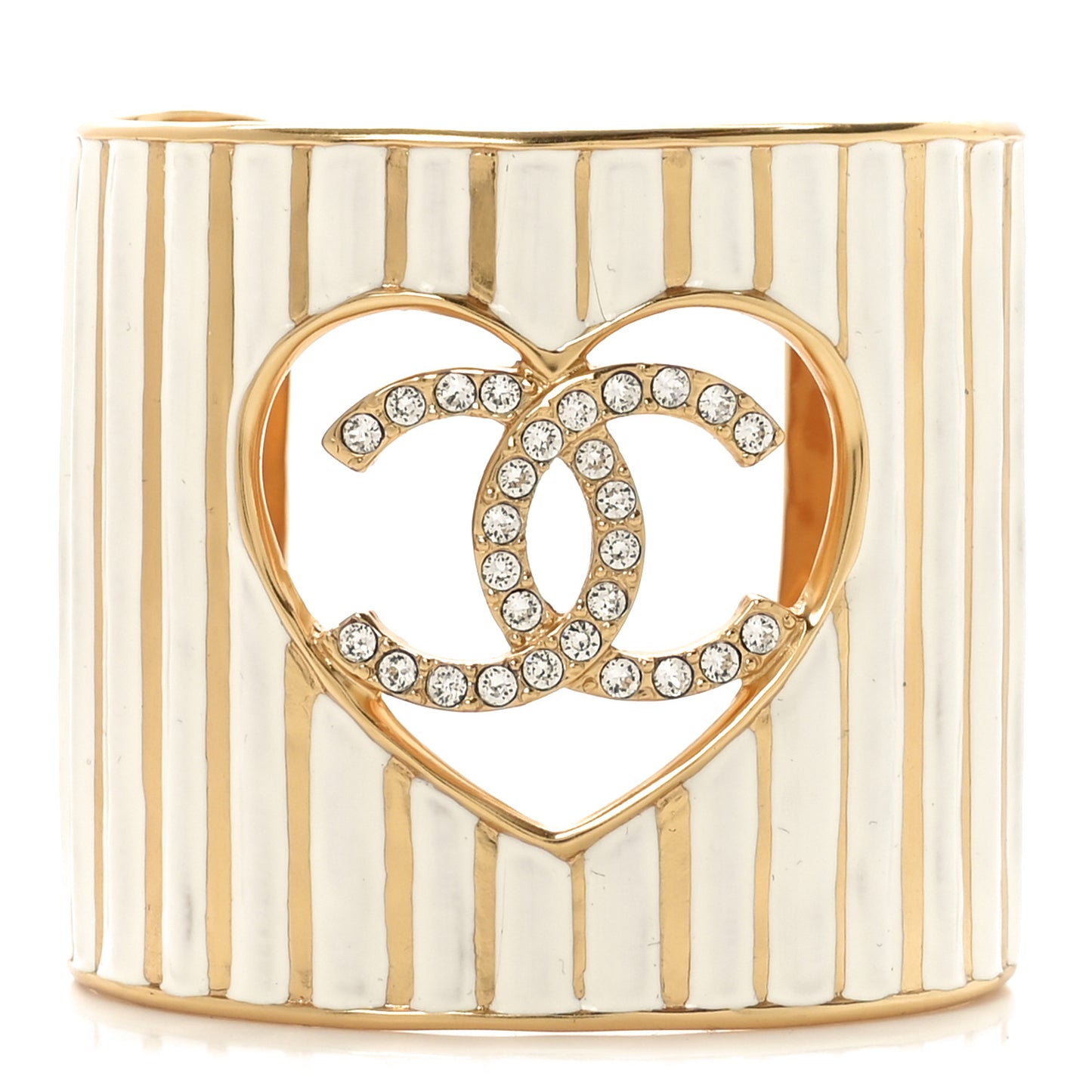 Crystal Heart CC Cuff Bracelet S Gold White