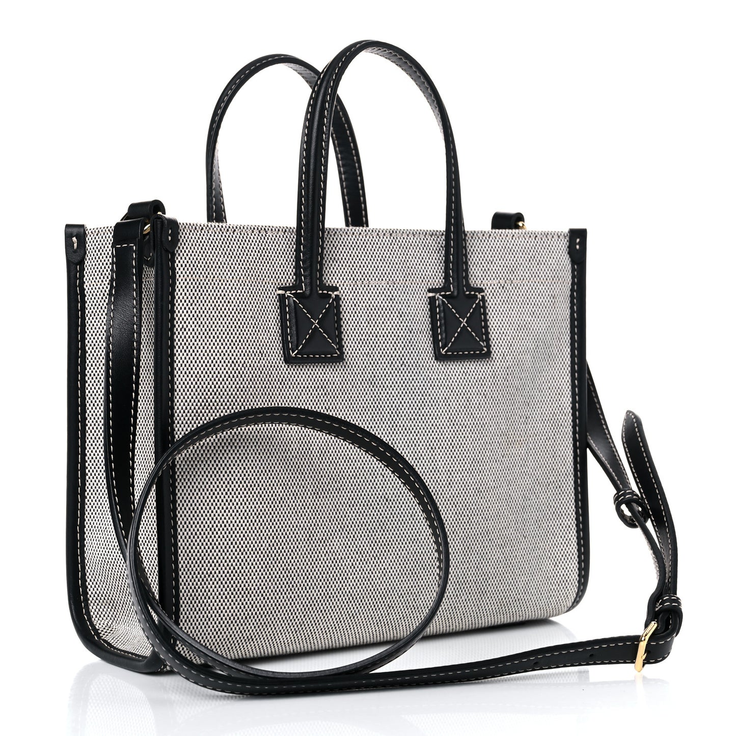 Canvas Smooth Calfskin Mini Two Tone Freya Tote Black