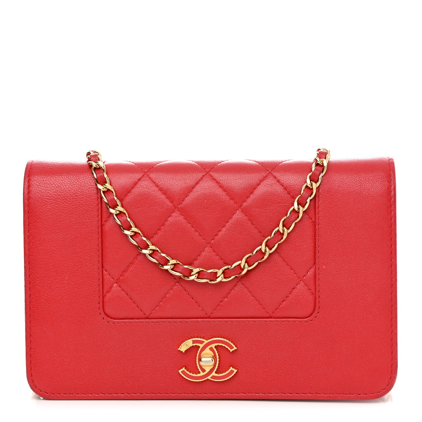Sheepskin Quilted Mademoiselle Vintage Wallet On Chain WOC Red