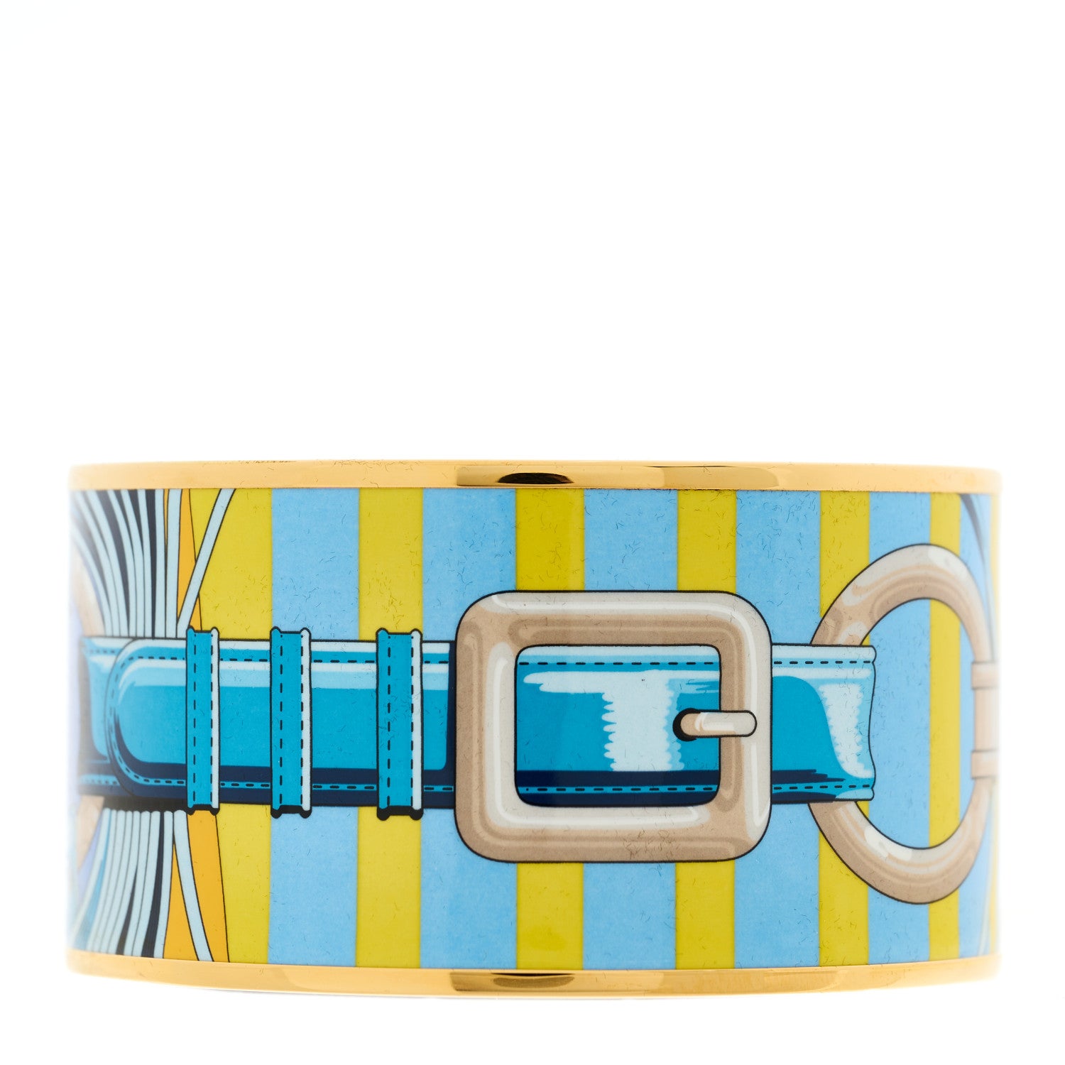 Hermes Enamel Printed Coaching Extra Wide Bracelet 62 Pollen Et Azur 1 of 7