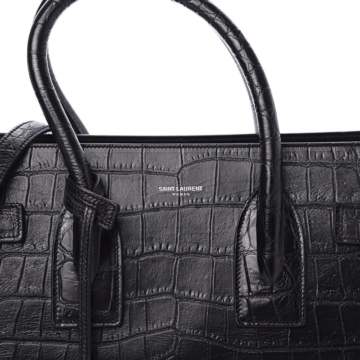 Calfskin Crocodile Embossed Small Sac de Jour Black