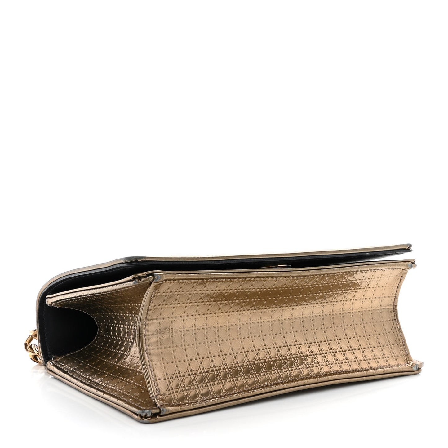 Metallic Patent Micro-Cannage Medium Diorama Flap Bag Gold