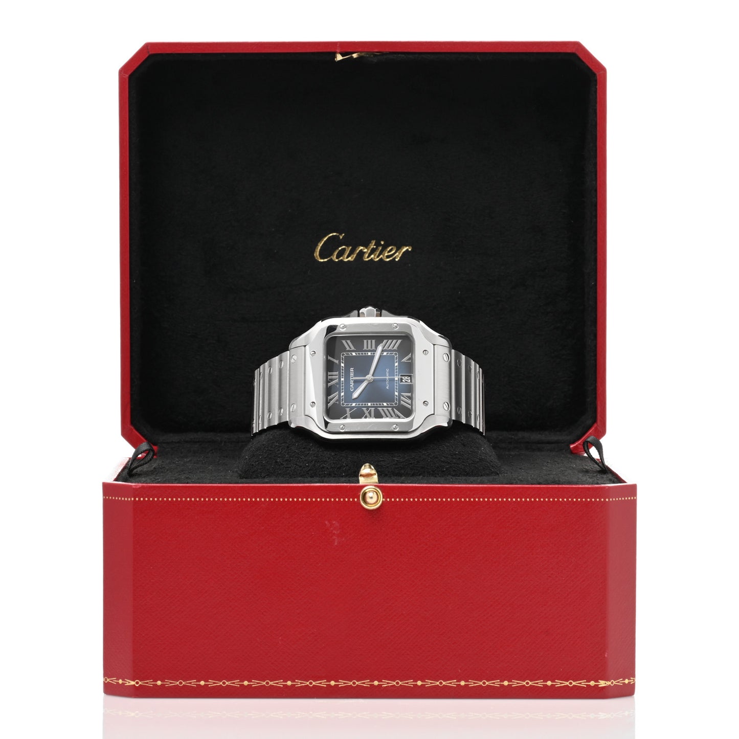 Stainless Steel 39.8mm Santos De Cartier Automatic Watch Blue