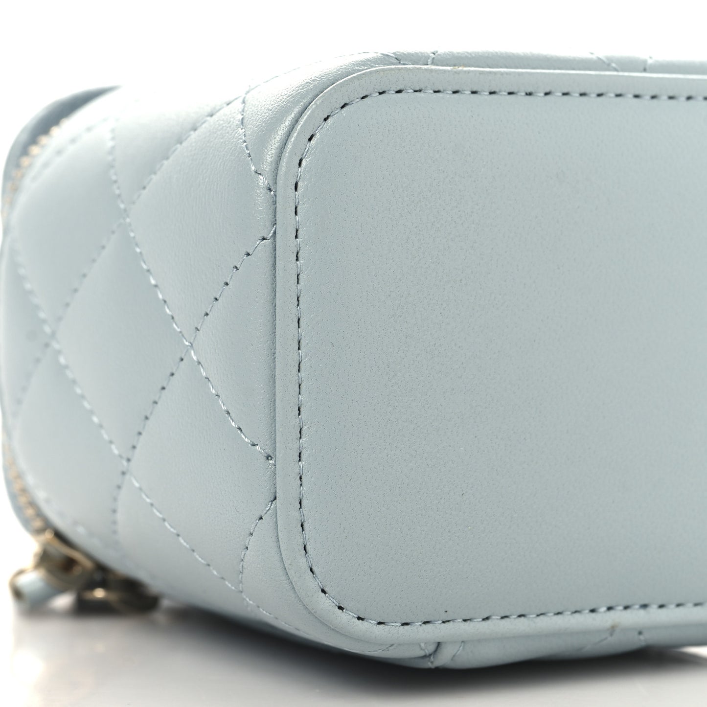 Lambskin Quilted Top Handle Mini Vanity Case With Chain Light Blue