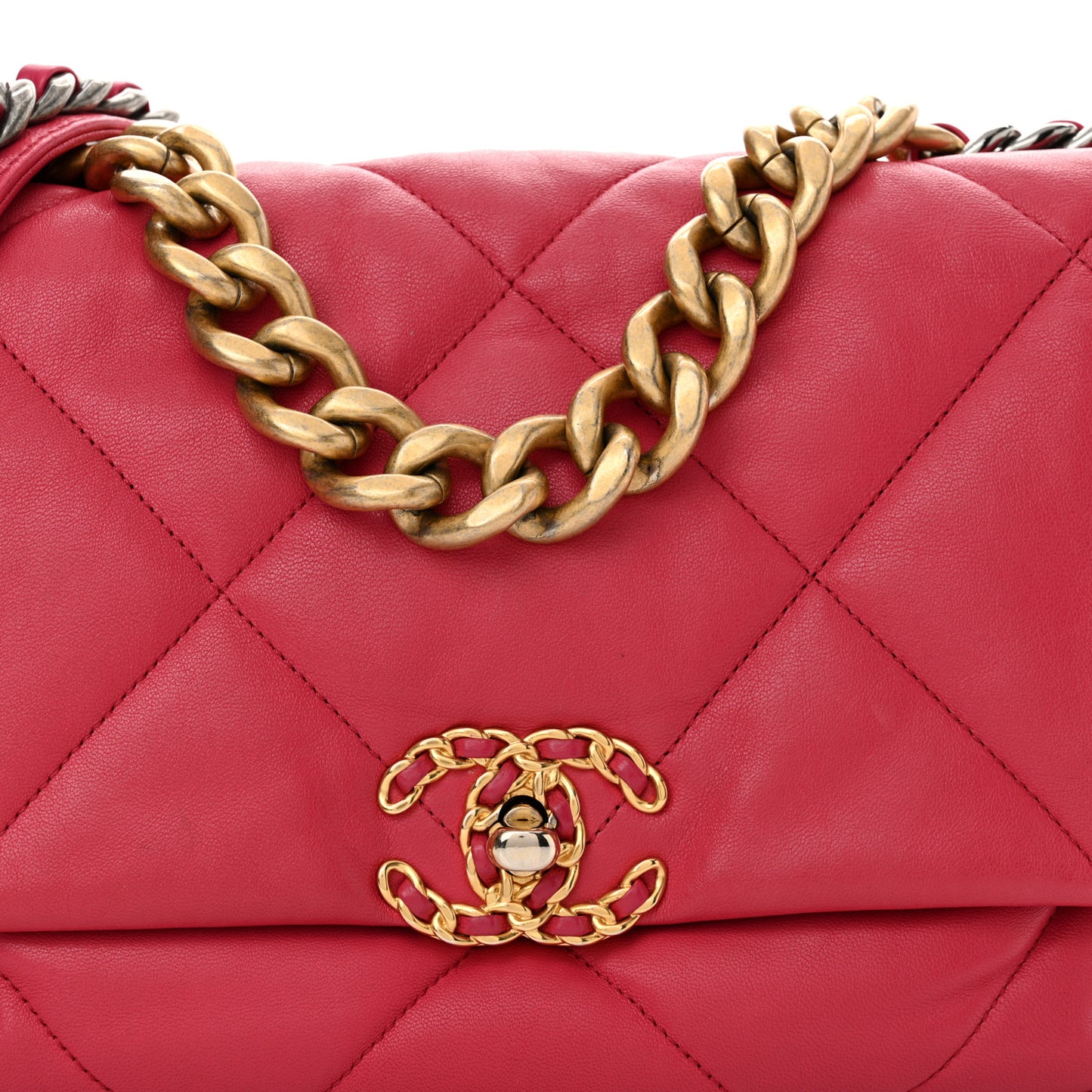 Goatskin Quilted Large Chanel 19 Flap Dark Pink